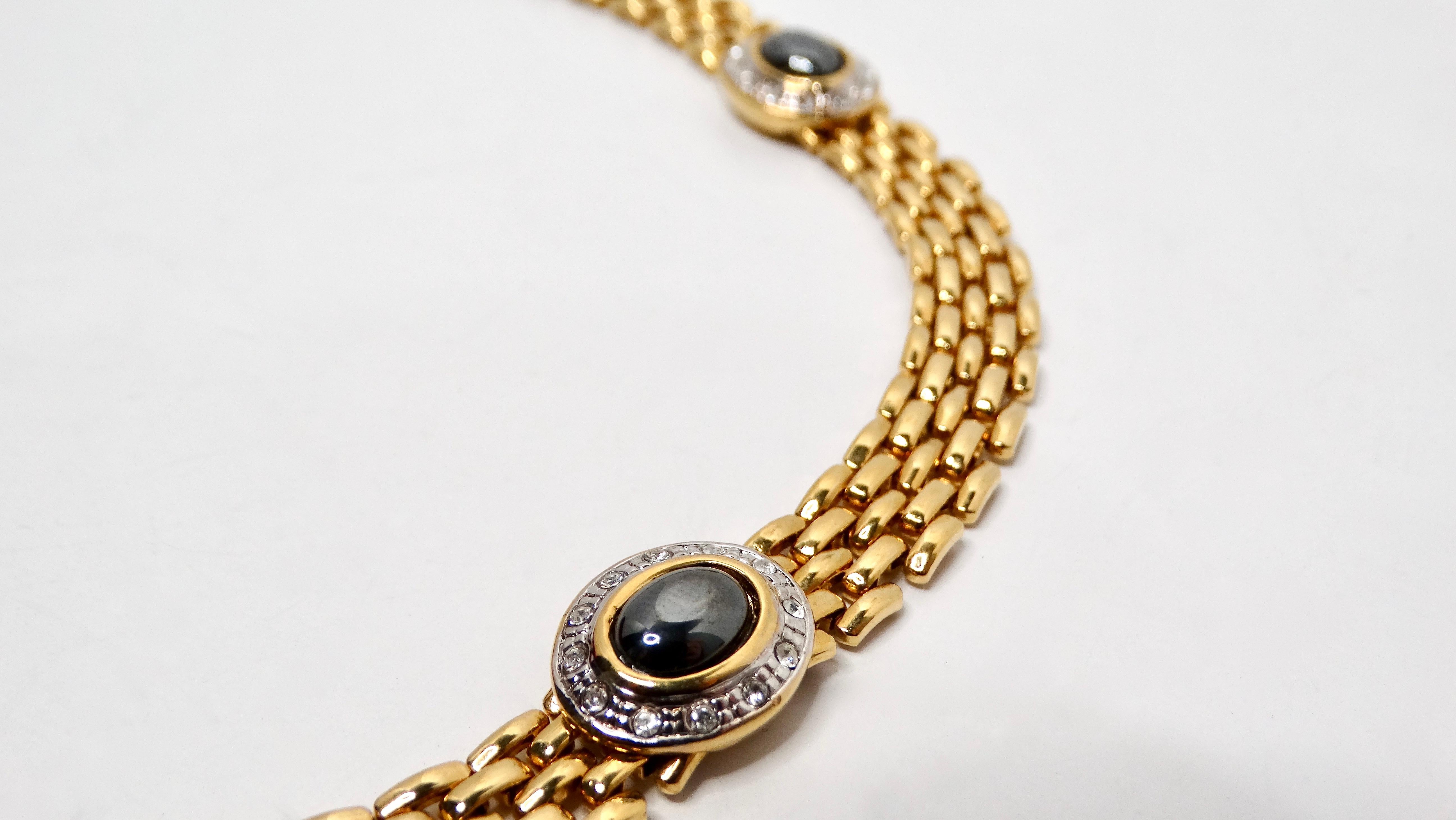 Collier à maillons en plaqué or 18 carats d'inspiration Bulgari avec détails en strass en vente 1