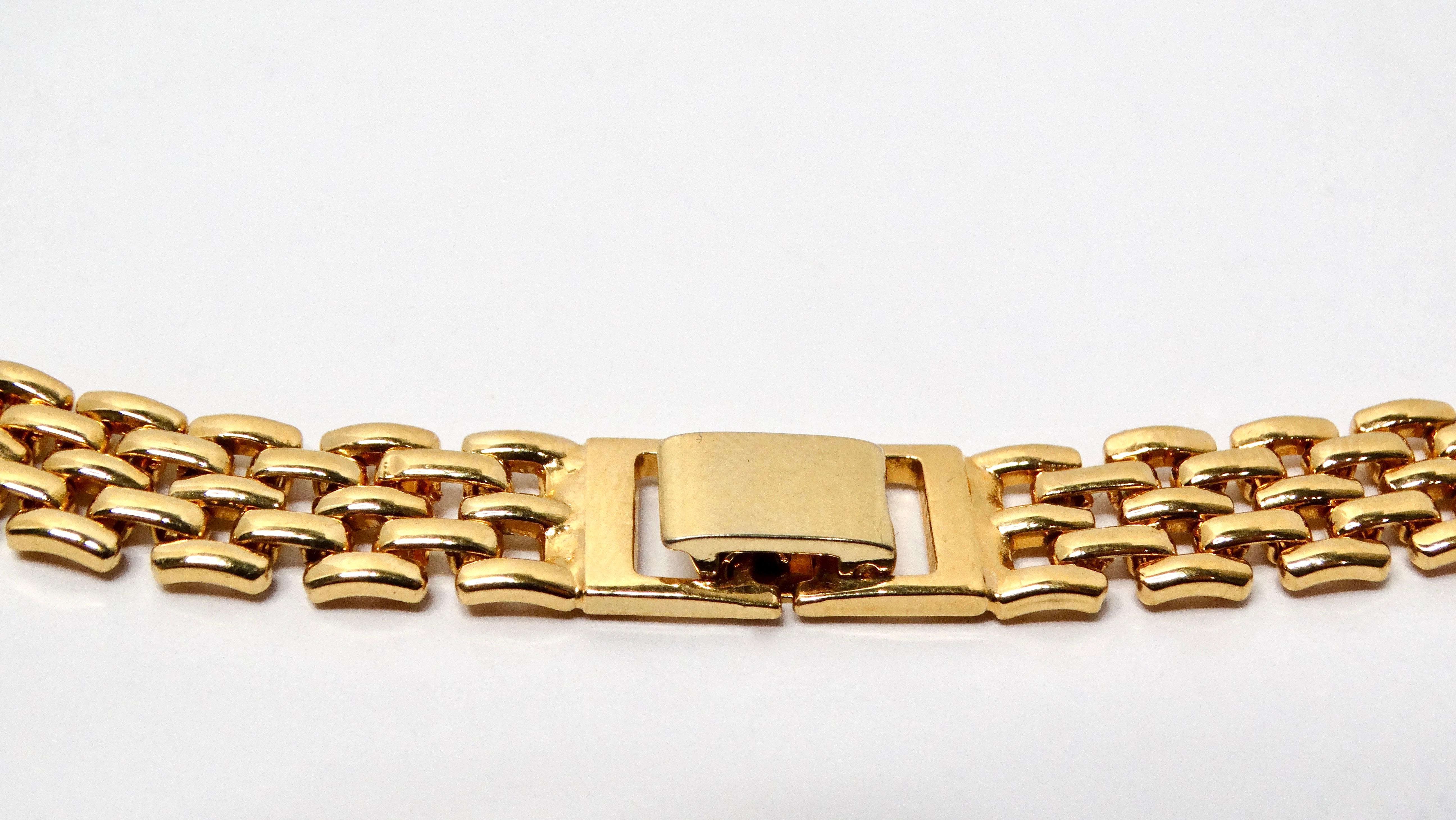Collier à maillons en plaqué or 18 carats d'inspiration Bulgari avec détails en strass en vente 2