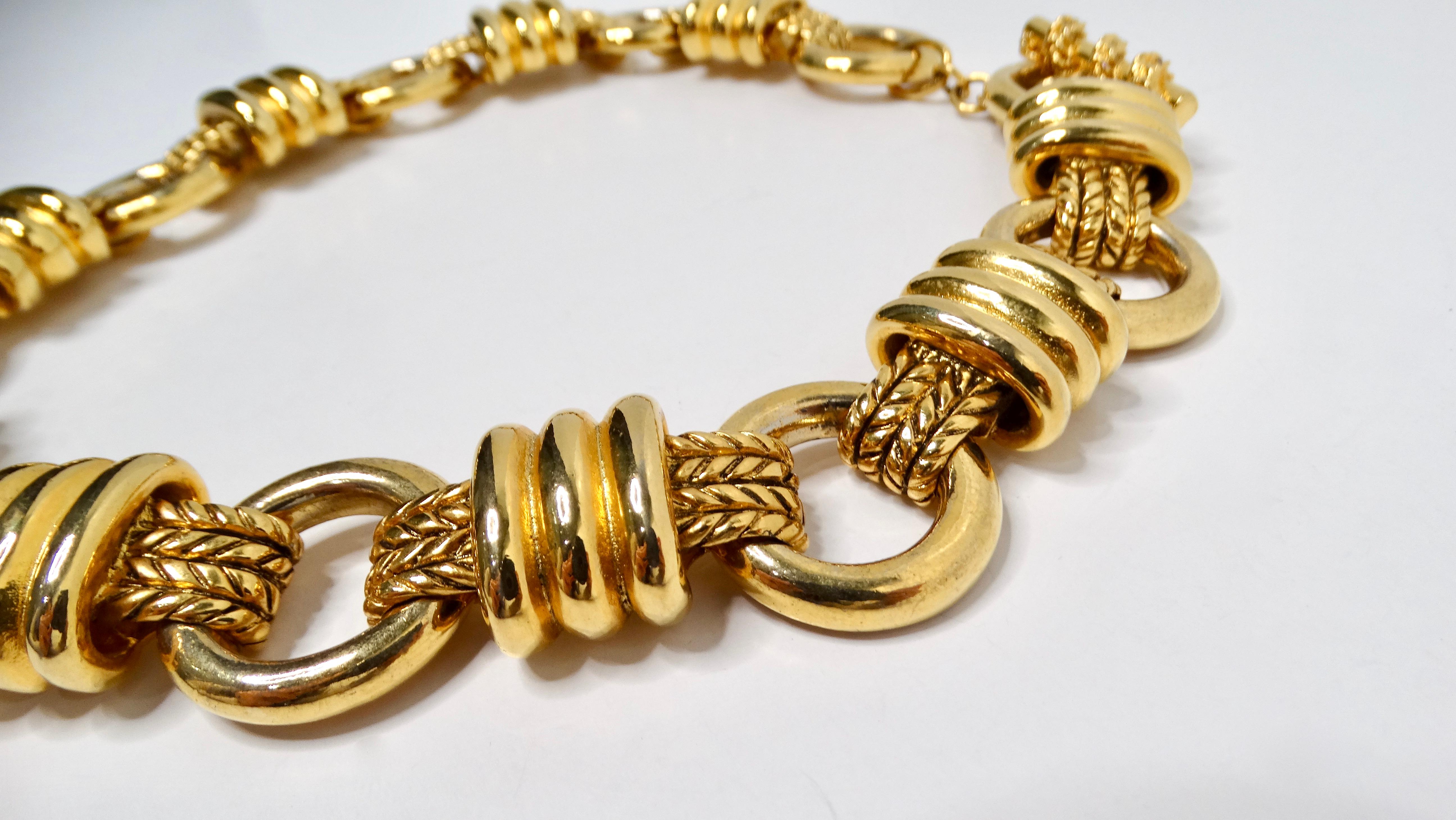 Women's Bulgari Inspired Vintage Gold-Tone Chunky-Link Necklace With Braided Detailing For Sale