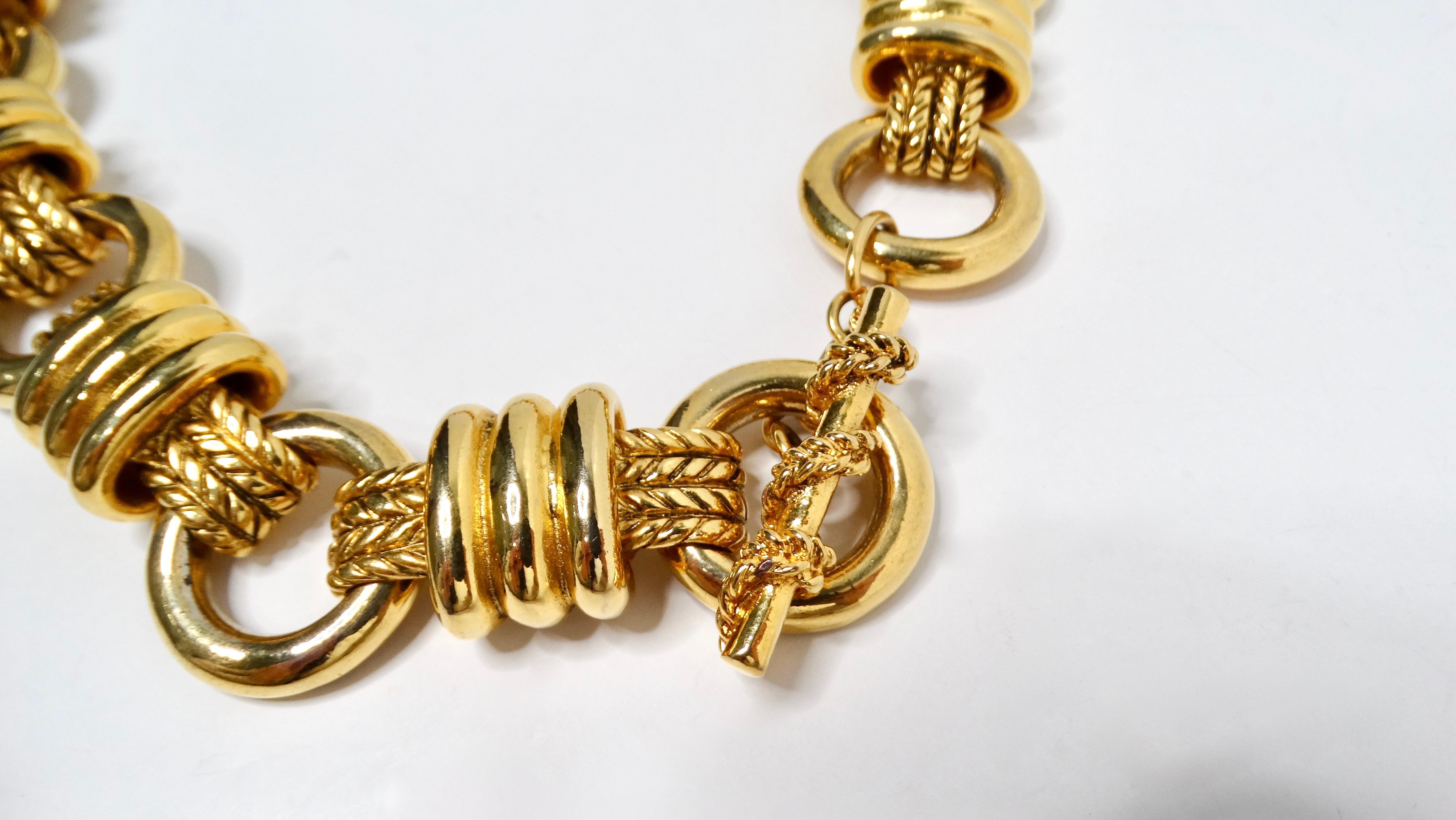 Bulgari Inspired Vintage Gold-Tone Chunky-Link Necklace With Braided Detailing For Sale 1