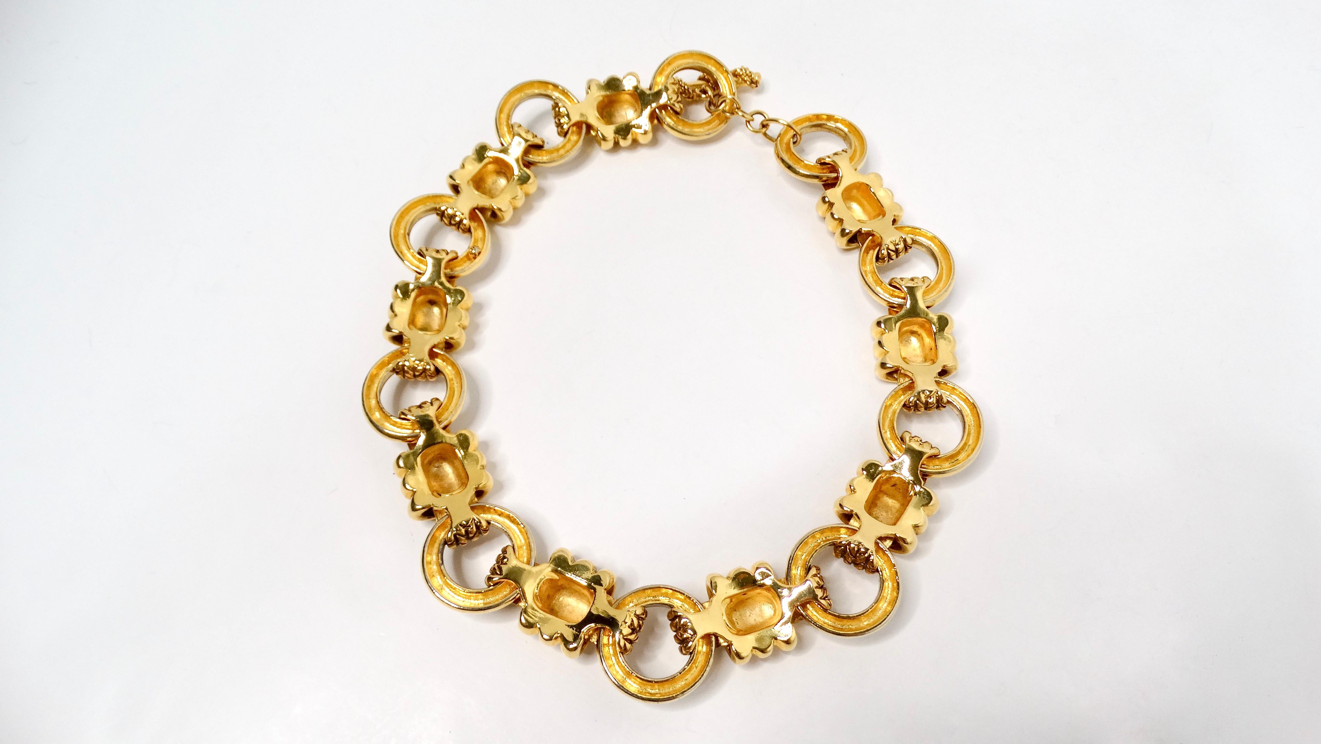 Bulgari Inspired Vintage Gold-Tone Chunky-Link Necklace With Braided Detailing For Sale 2