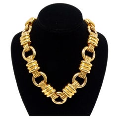 Bulgari Inspired Vintage Gold-Tone Chunky-Link Necklace With Braided Detailing