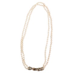 Bulgari-Inspired Vintage Zebra Motif Costume Pearl Strand Necklace