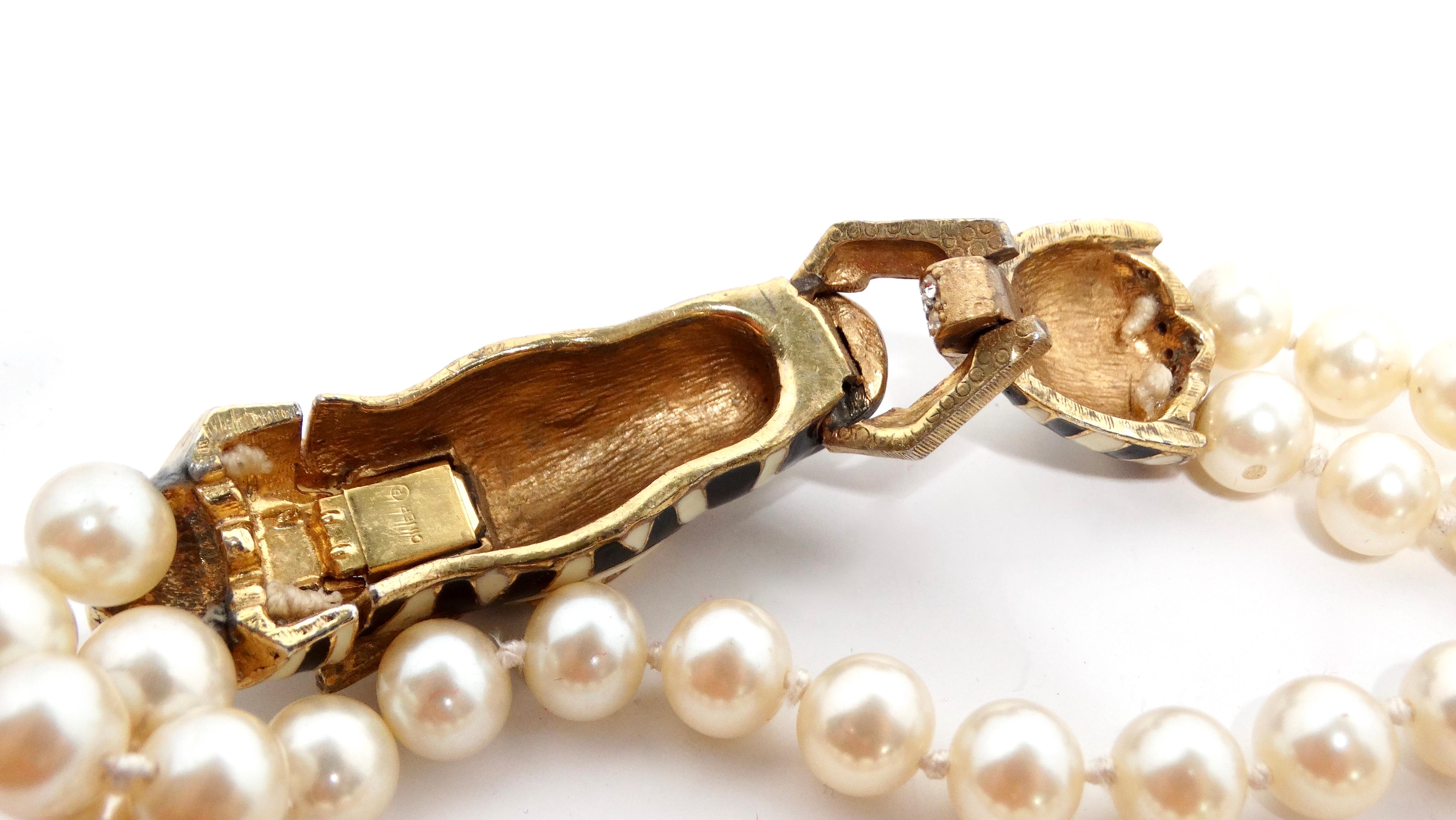 Bulgari-inspirierte Vintage-Halskette mit Zebramotiv und Kostüm und Perlenstrang Damen im Angebot
