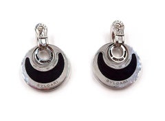 Bulgari Intarsio 18K White Gold Onyx Diamond Pendant Earrings