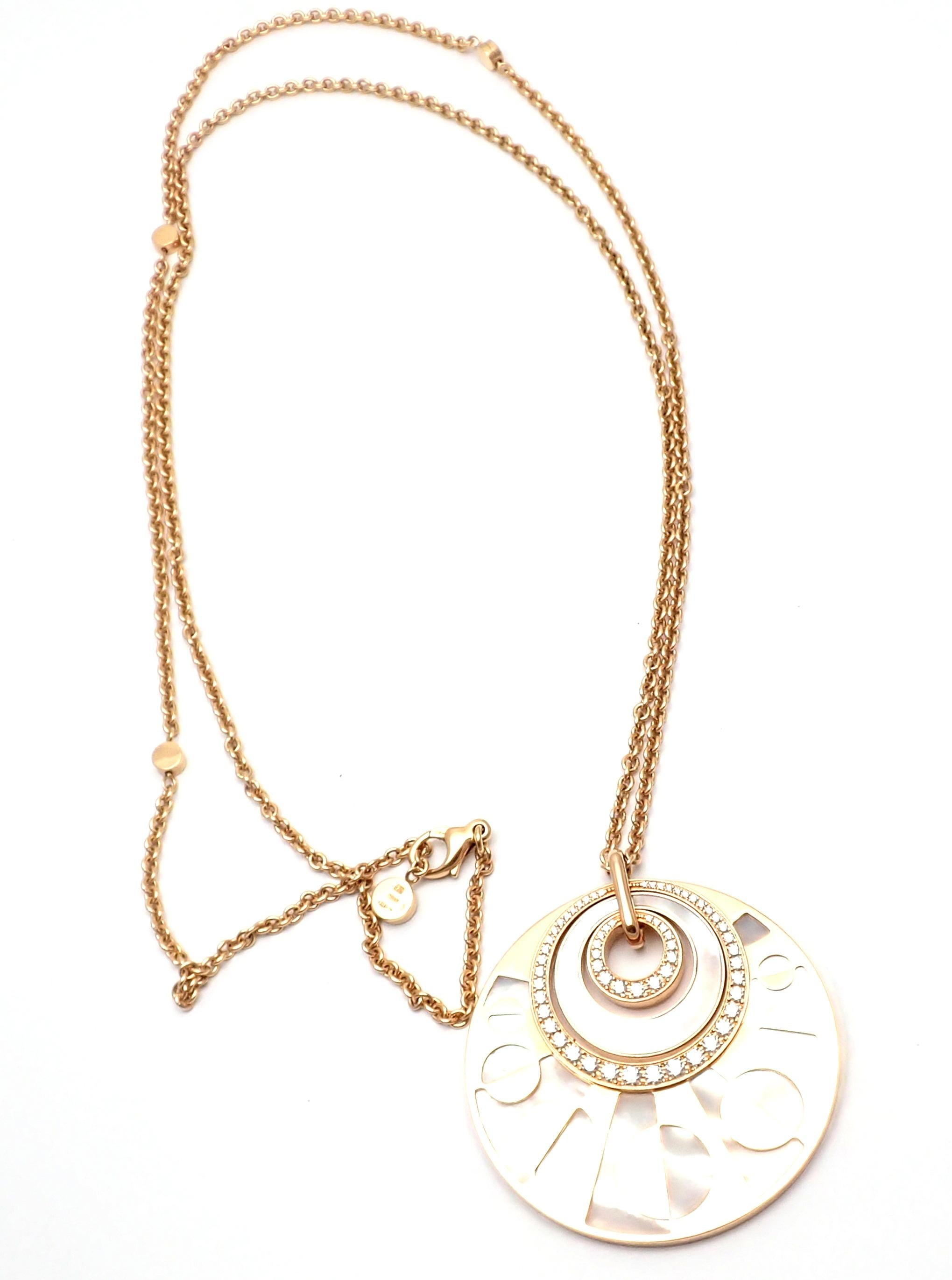 Bulgari Intarsio Diamond Mother of Pearl Rose Gold Pendant Necklace In Excellent Condition In Holland, PA
