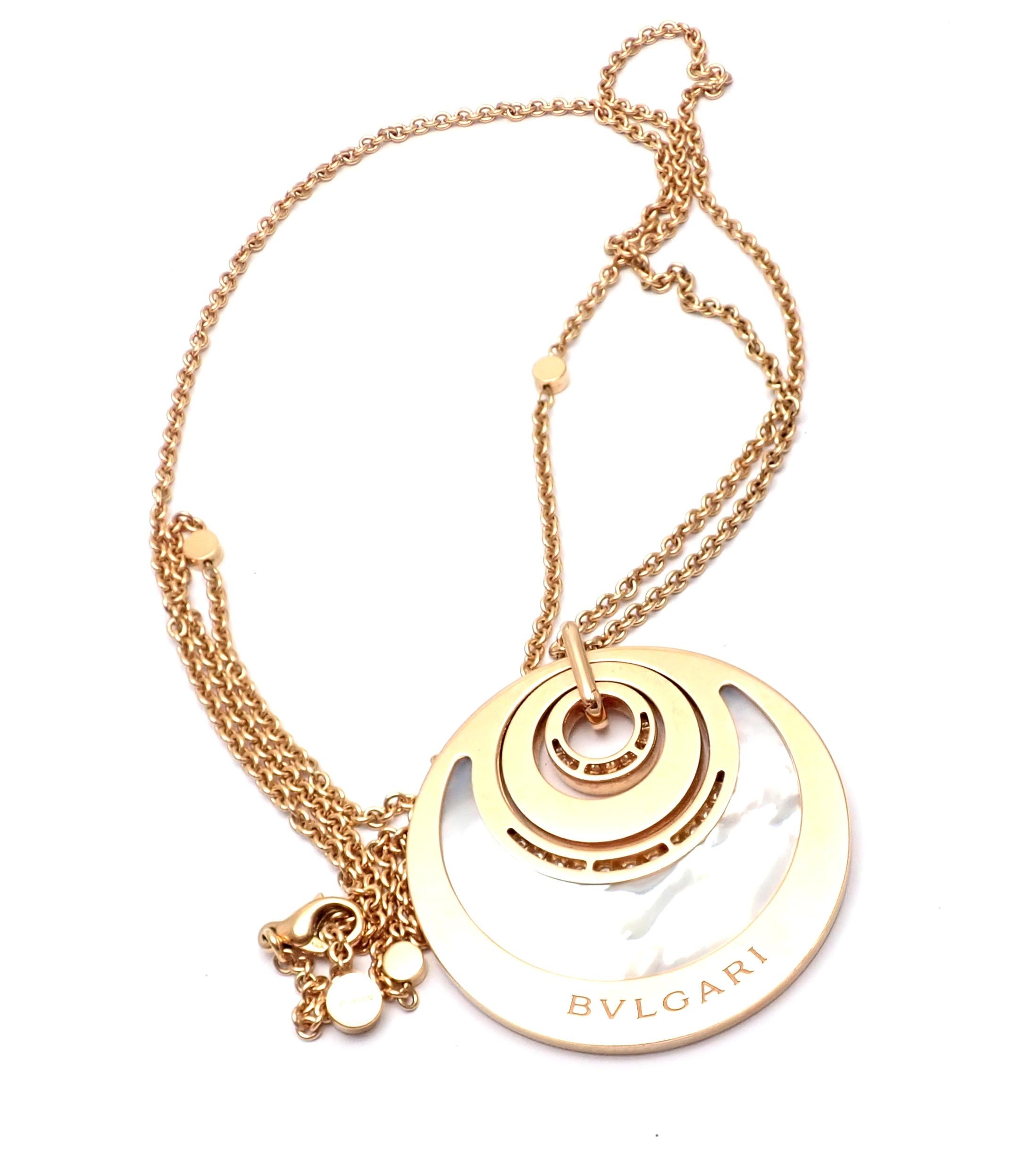 Women's or Men's Bulgari Intarsio Diamond Mother of Pearl Rose Gold Pendant Necklace