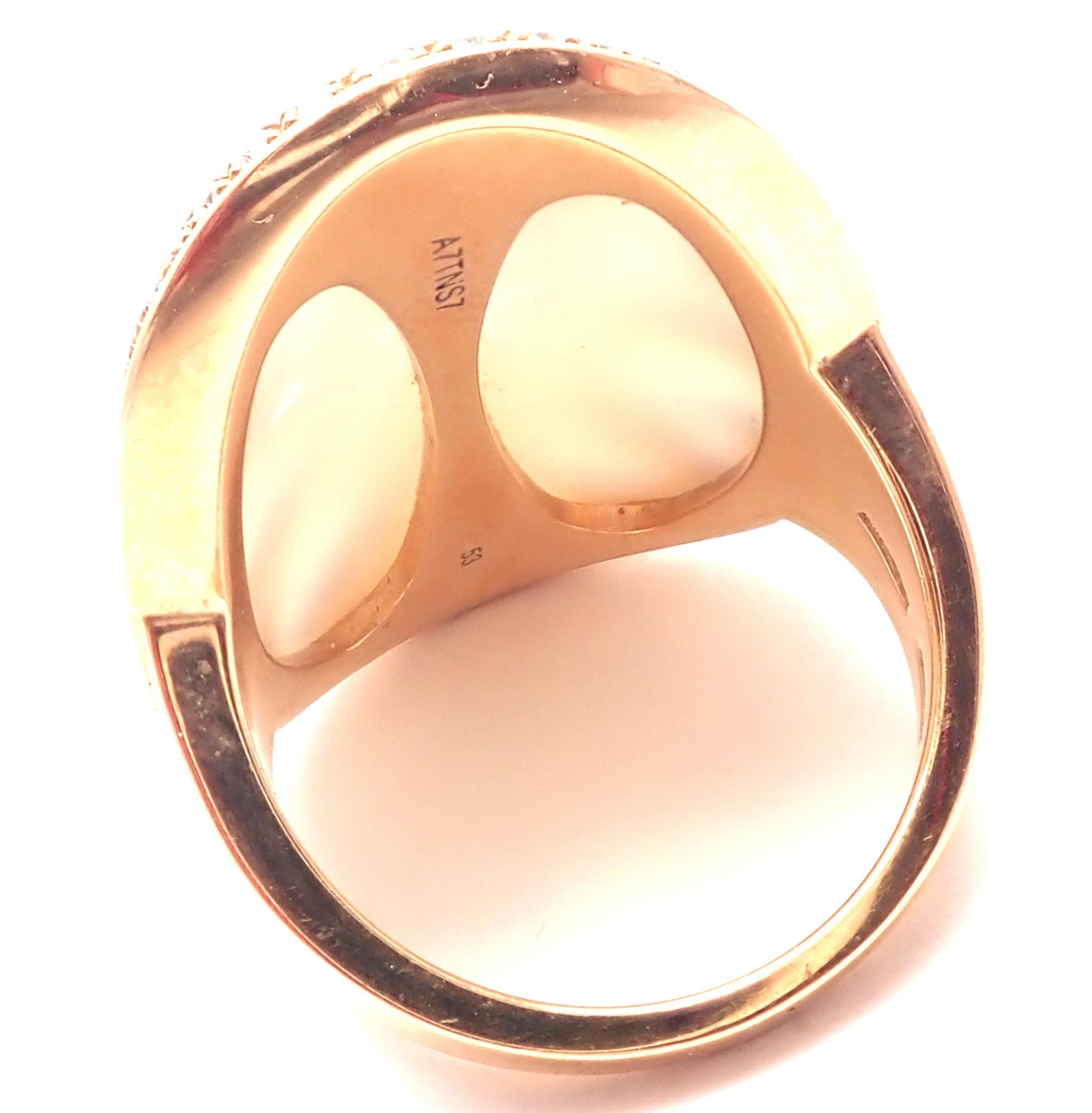 Bulgari Intarsio Diamond Mother of Pearl Rose Gold Ring In Excellent Condition In Southampton, PA