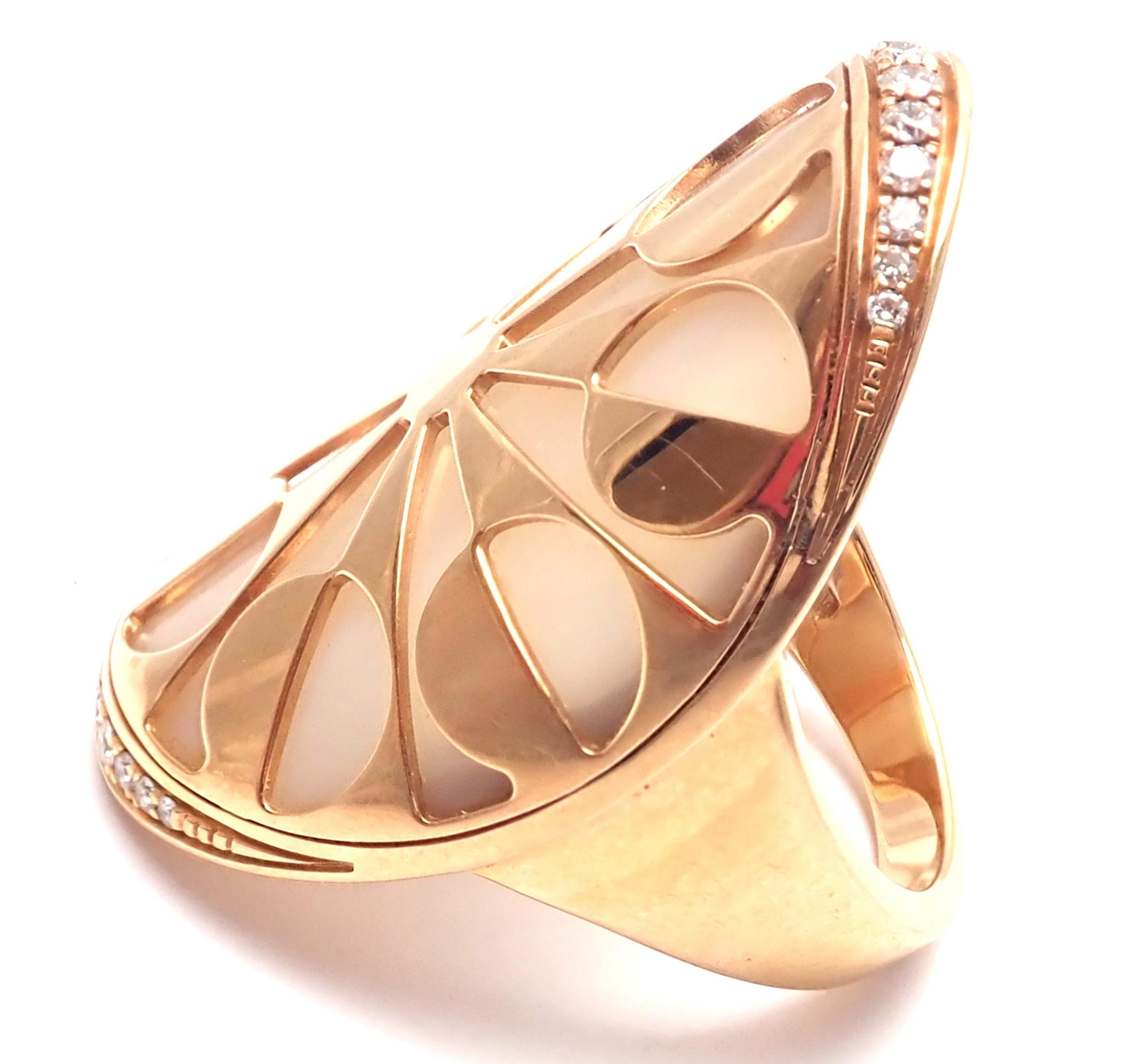 Women's or Men's Bulgari Intarsio Diamond Mother of Pearl Rose Gold Ring