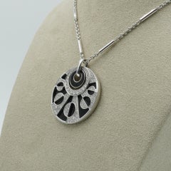 Bulgari Intarsio Onyx Disc Pendant 18k White Gold Necklace w. Diamonds