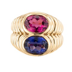 Bulgari Iolite Pink Tourmaline Yellow Gold Twin Stone Ring