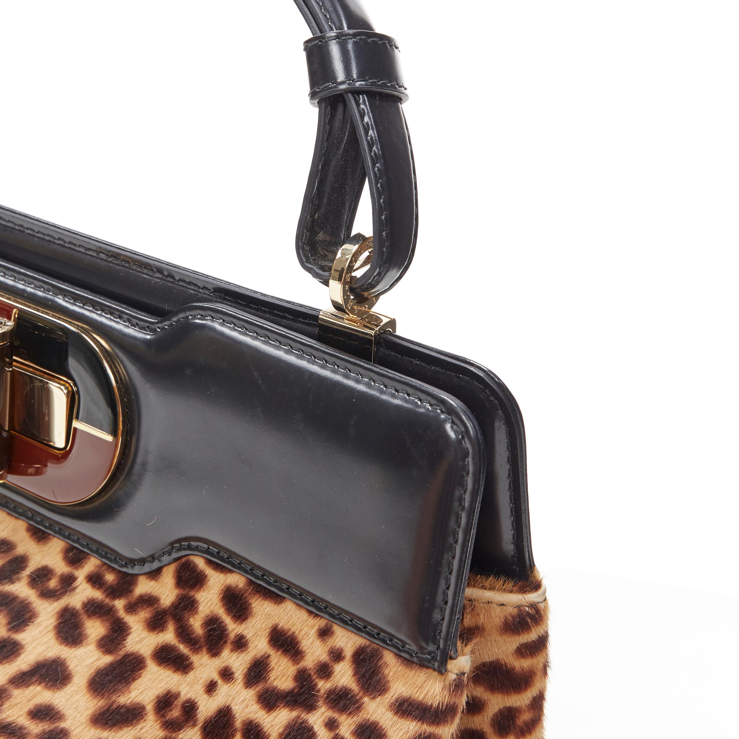 BULGARI Isabella Rossellini leopard leather turn lock top handle shoulder bag 3
