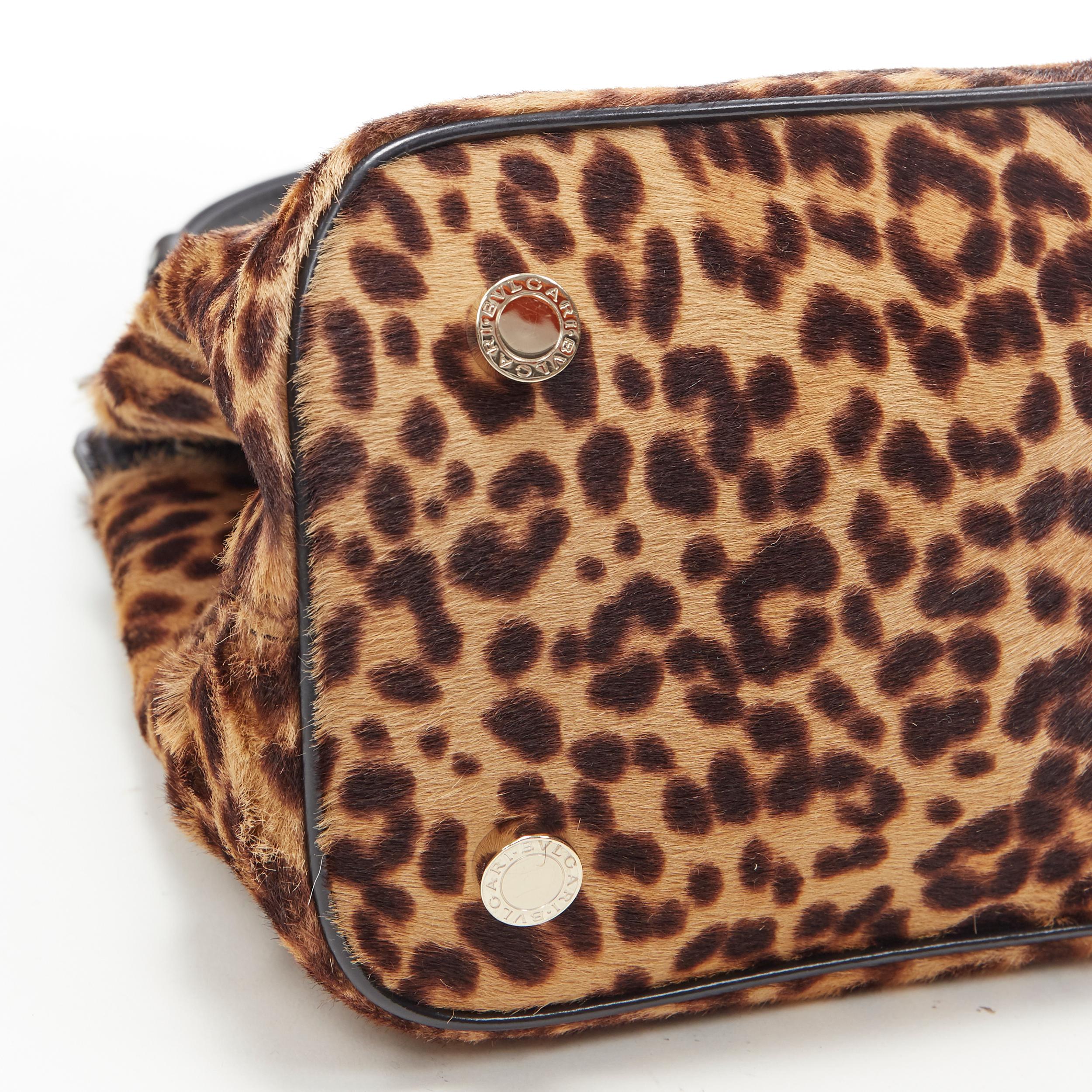 BULGARI Isabella Rossellini leopard leather turn lock top handle shoulder bag 4