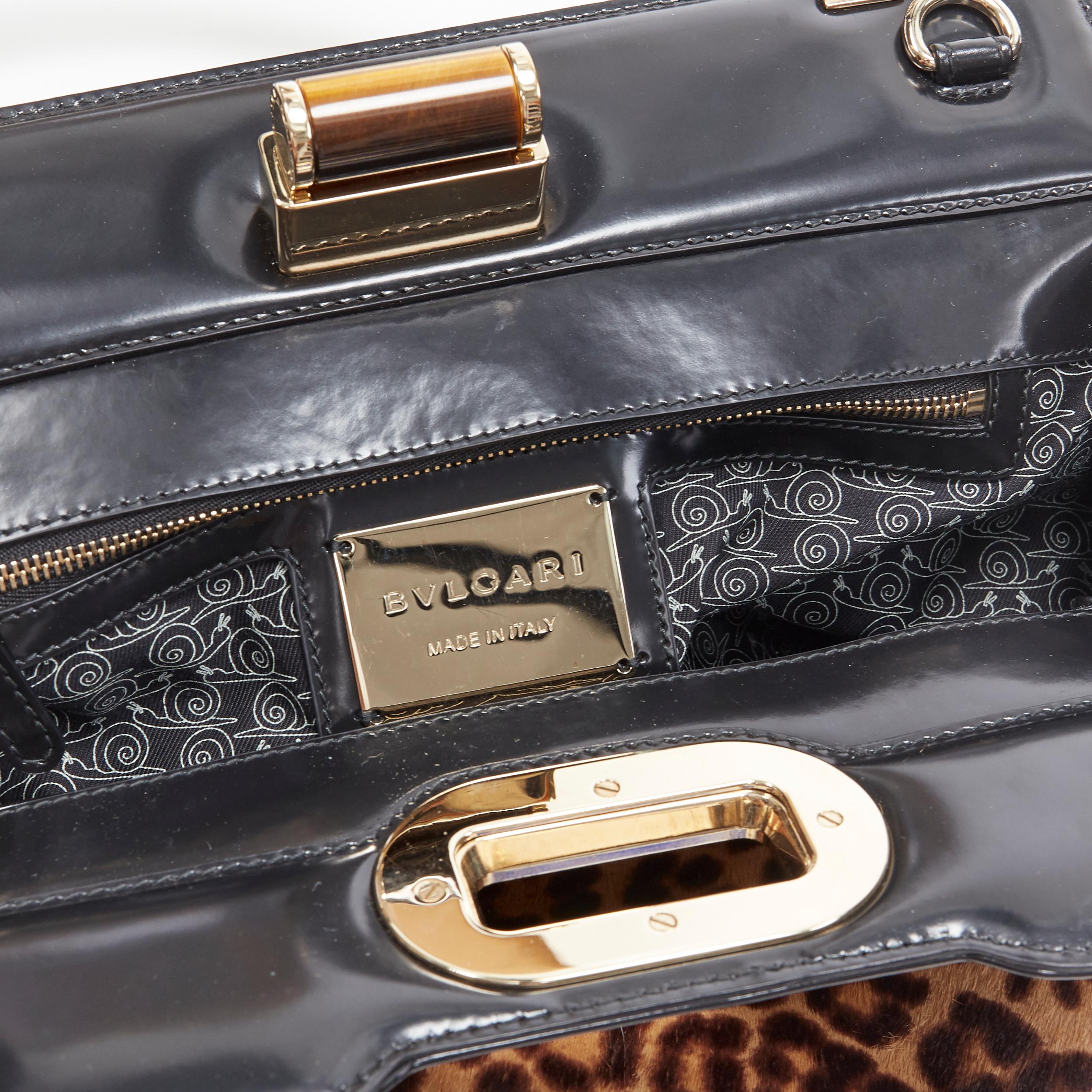 BULGARI Isabella Rossellini leopard leather turn lock top handle shoulder bag 5