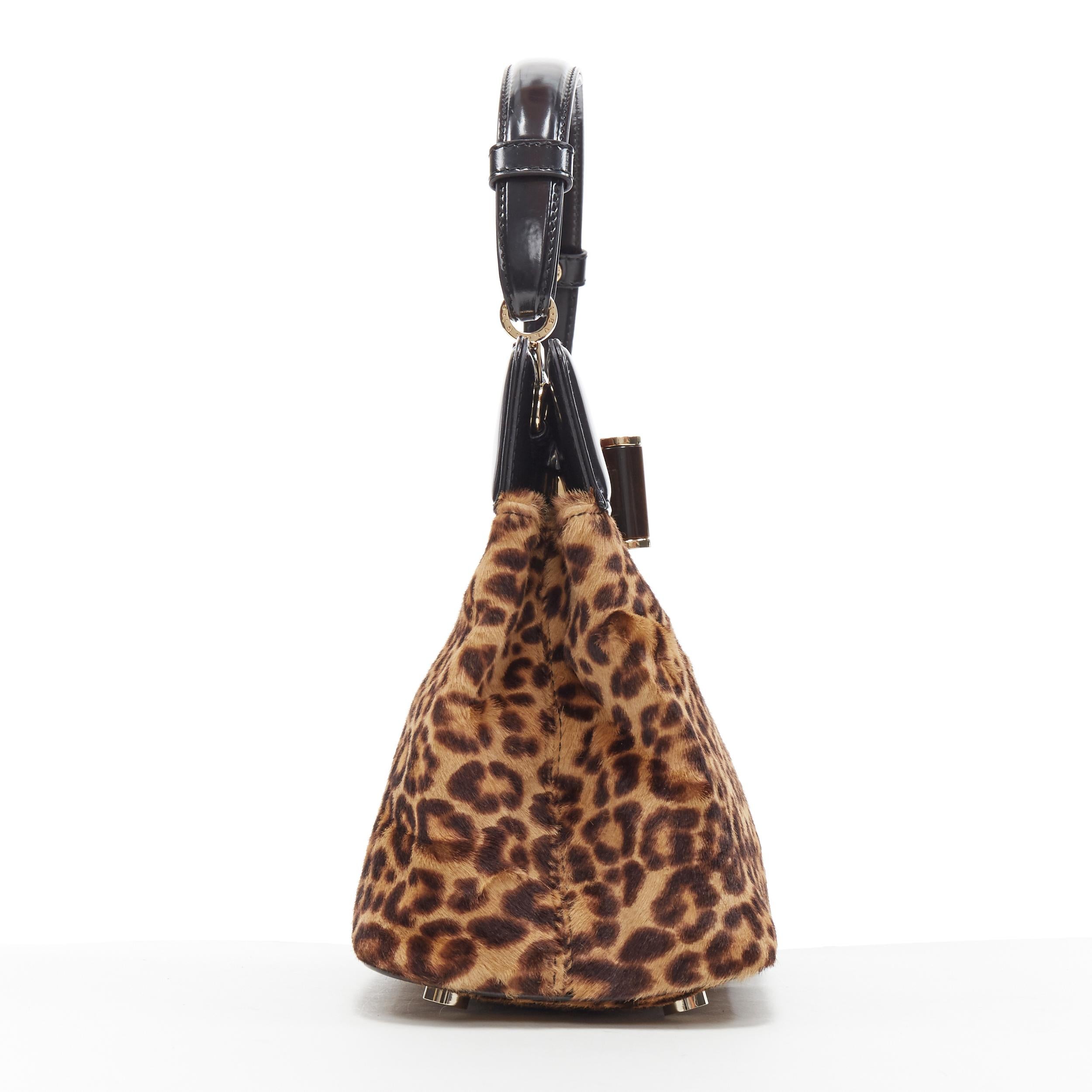 Brown BULGARI Isabella Rossellini leopard leather turn lock top handle shoulder bag