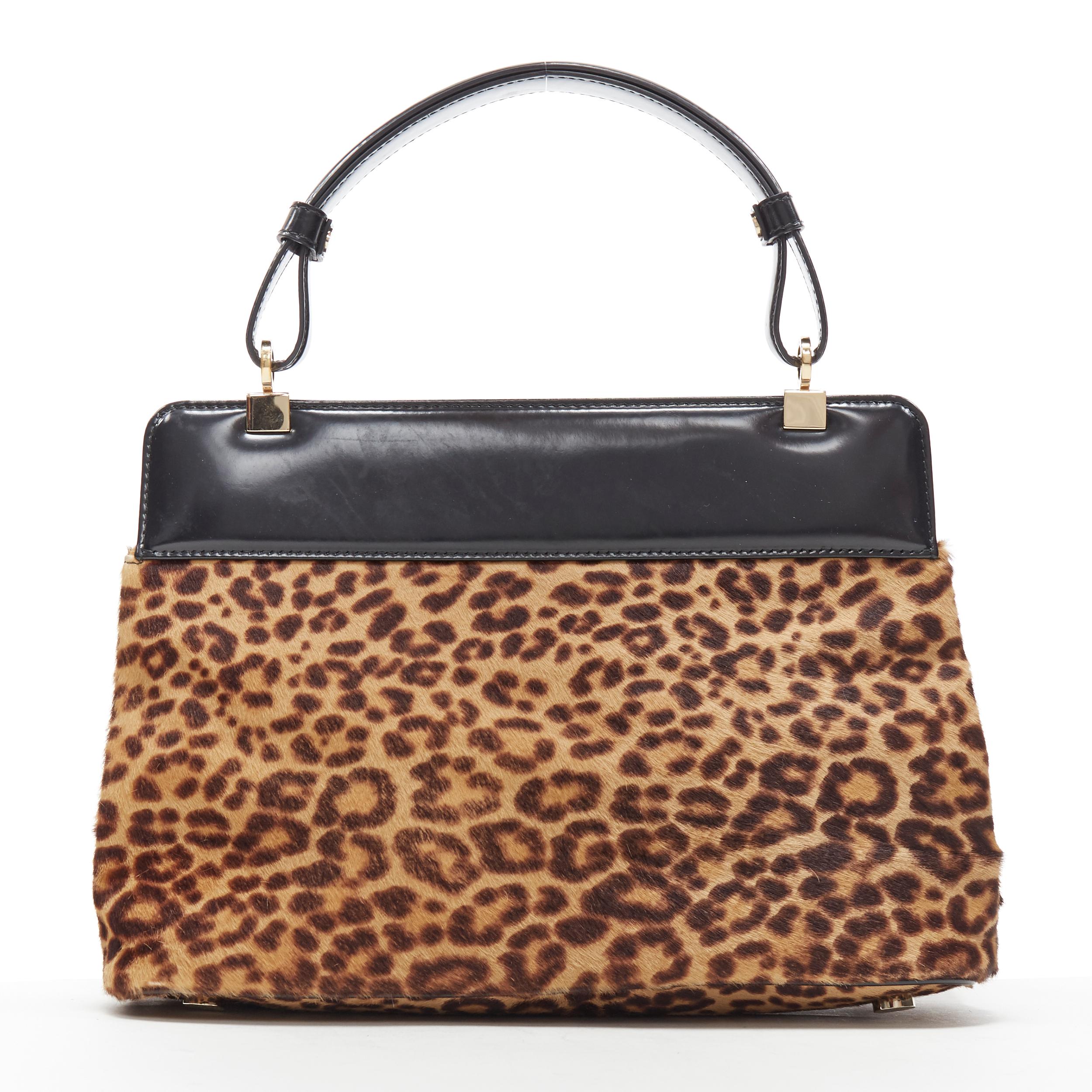 BULGARI Isabella Rossellini leopard leather turn lock top handle shoulder bag In Good Condition In Hong Kong, NT