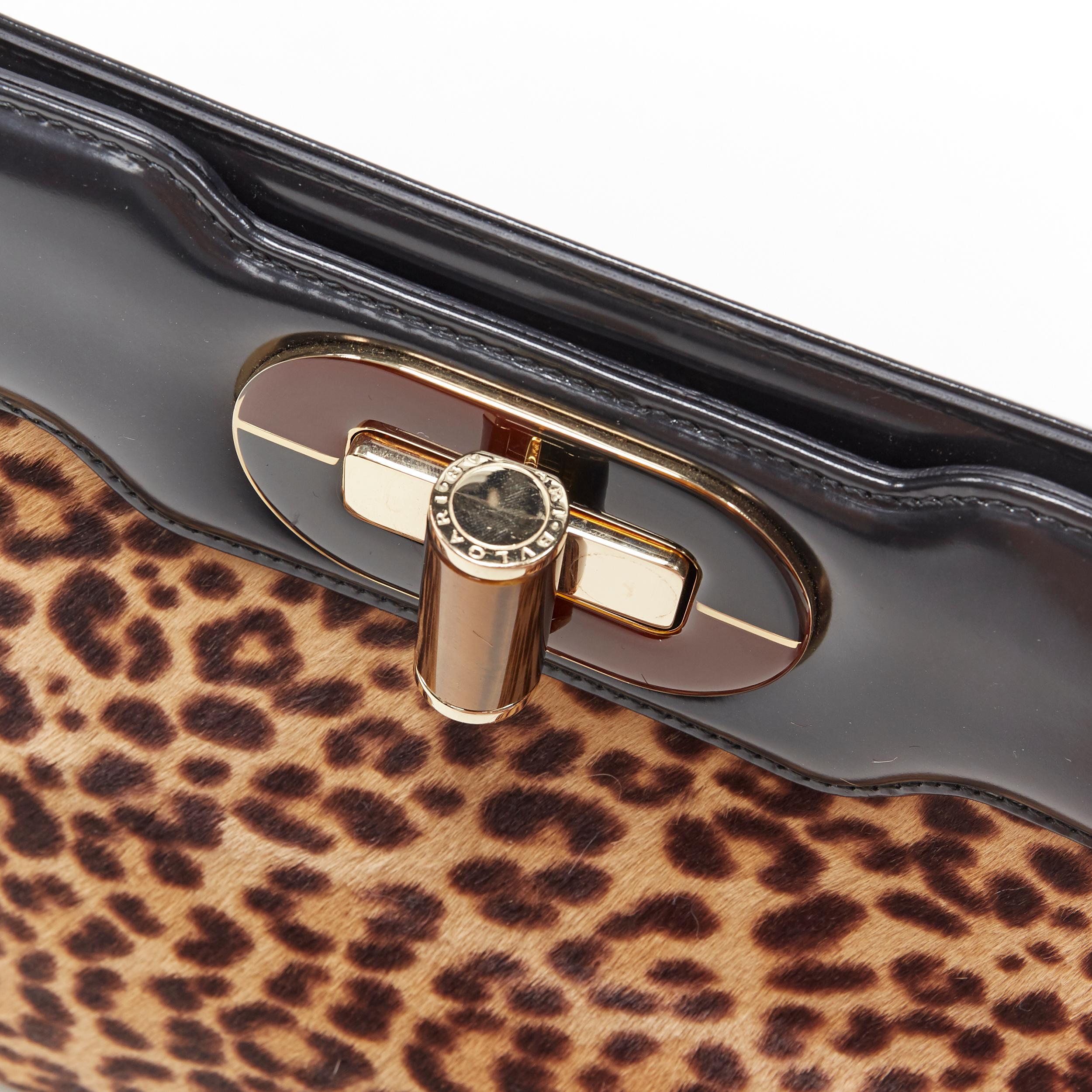 BULGARI Isabella Rossellini leopard leather turn lock top handle shoulder bag 1