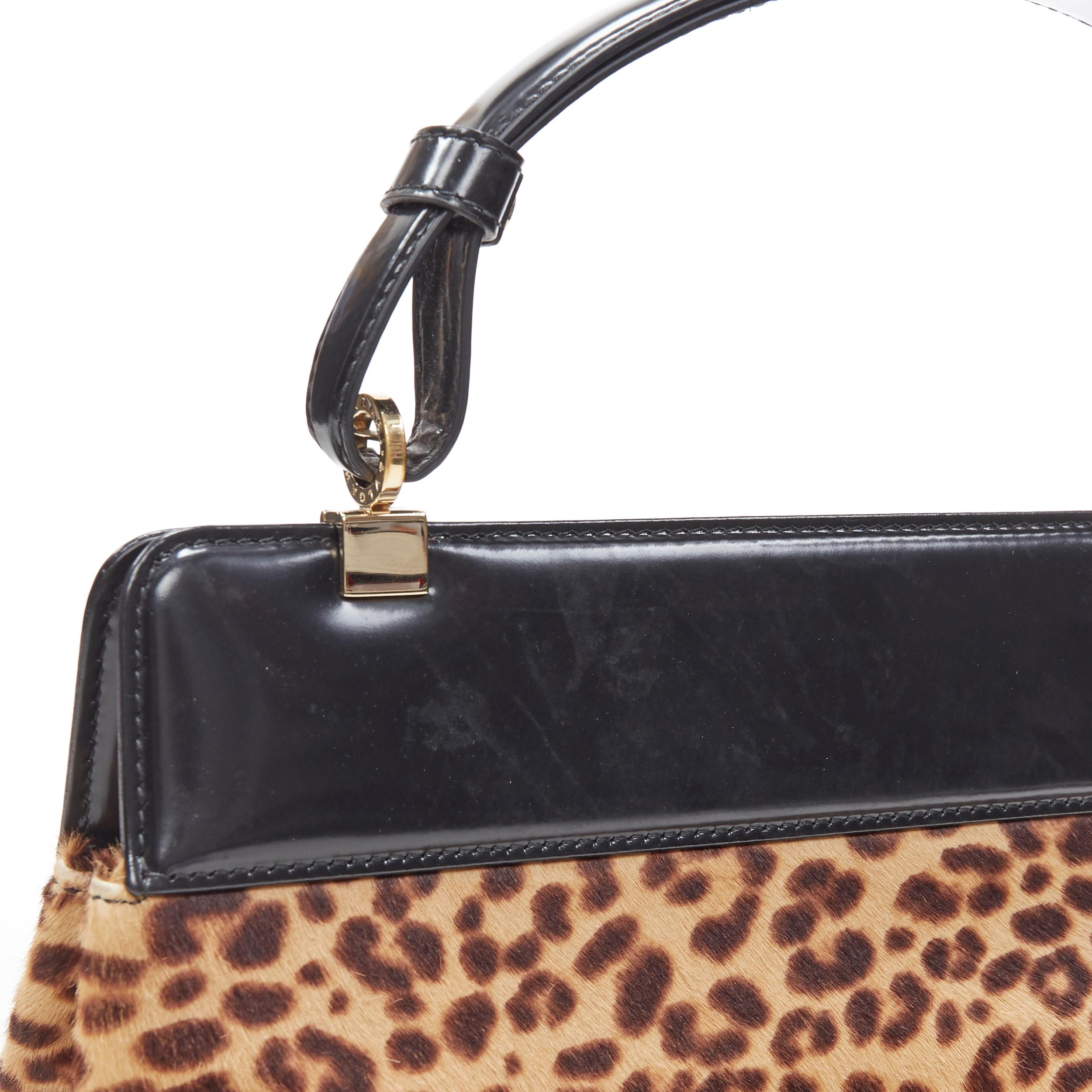 BULGARI Isabella Rossellini leopard leather turn lock top handle shoulder bag 2