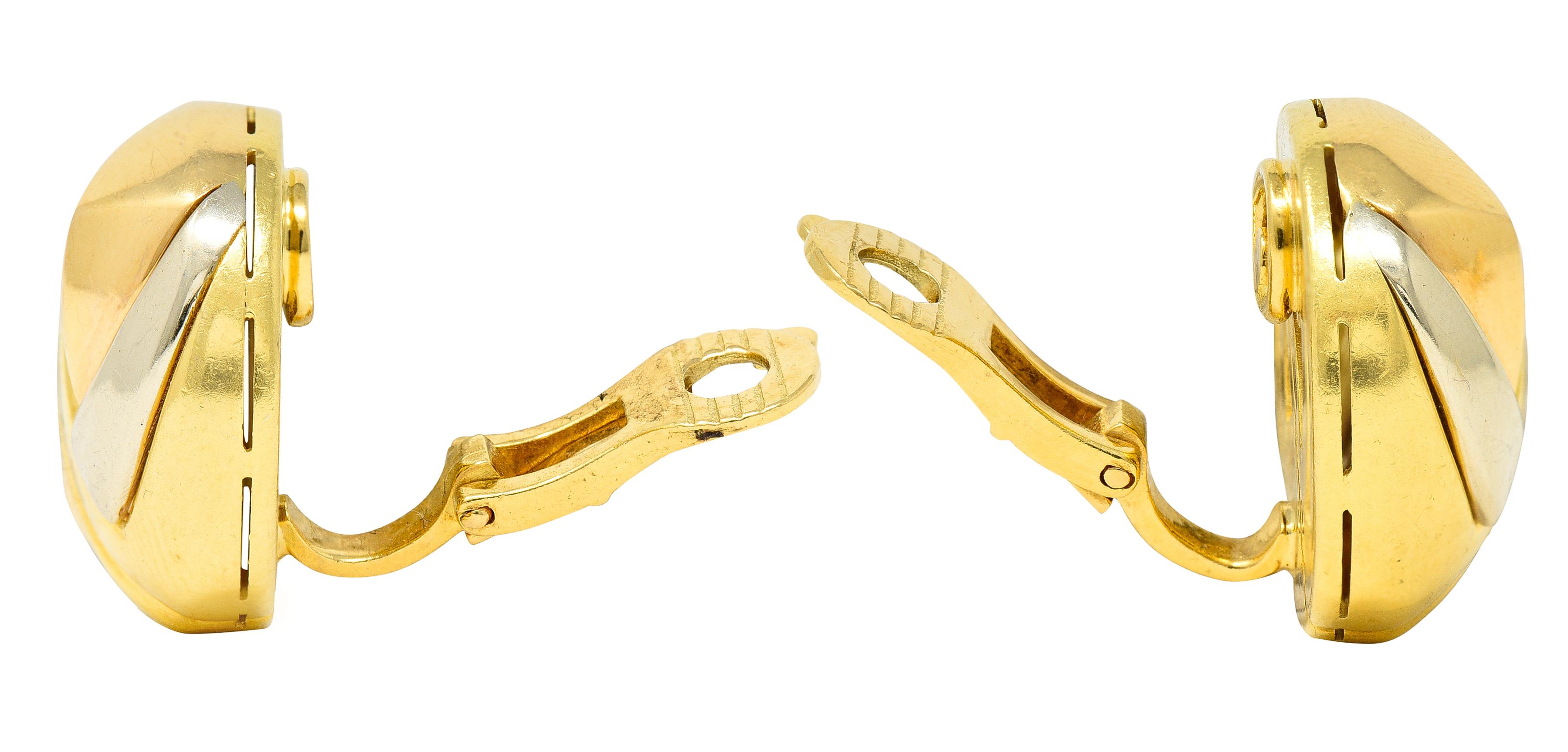 Contemporary Bulgari Italian 18 Karat Tri-Colored Gold Vintage Ear-Clip Earrings