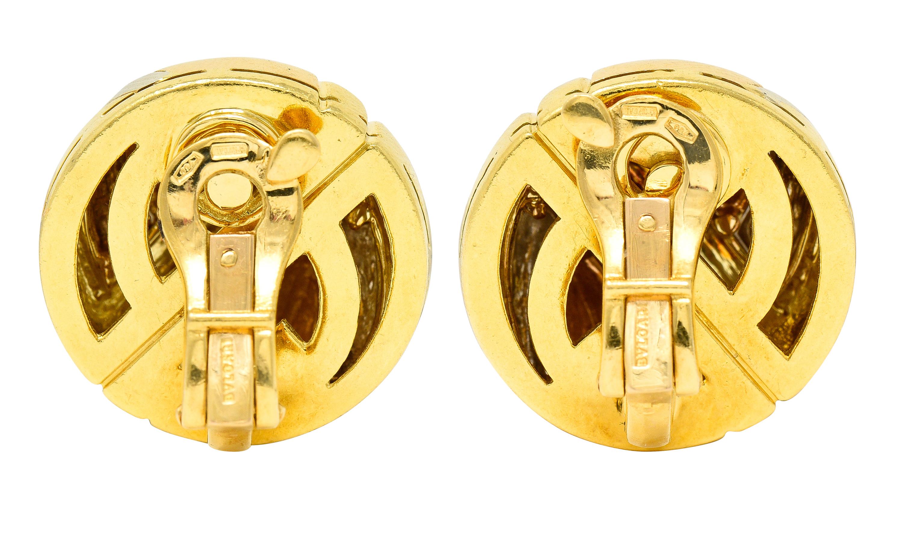 Bulgari Italian 18 Karat Tri-Colored Gold Vintage Ear-Clip Earrings In Excellent Condition In Philadelphia, PA