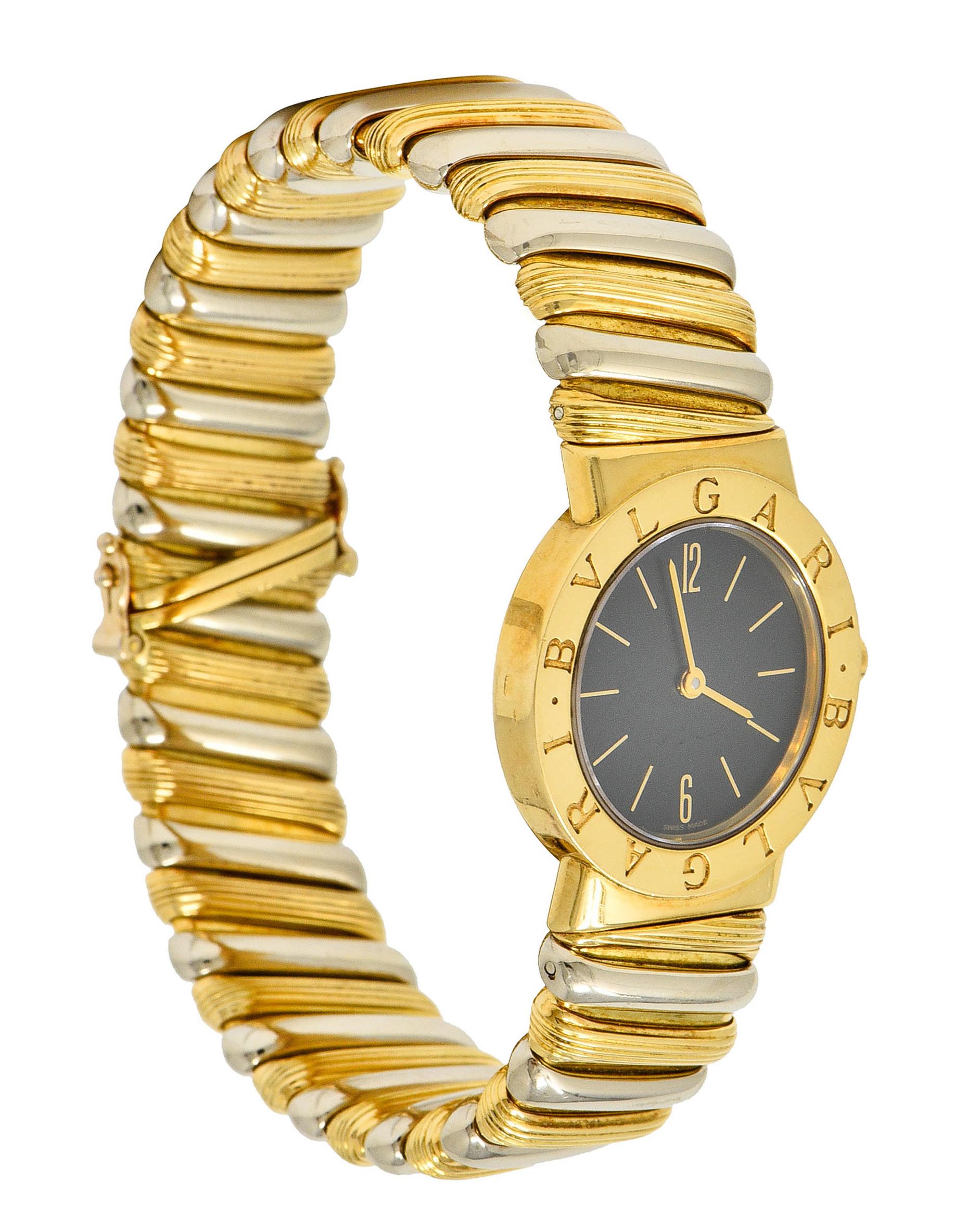 Bulgari Italian 18 Karat Two-Tone Gold Cuff Watch Bracelet 6