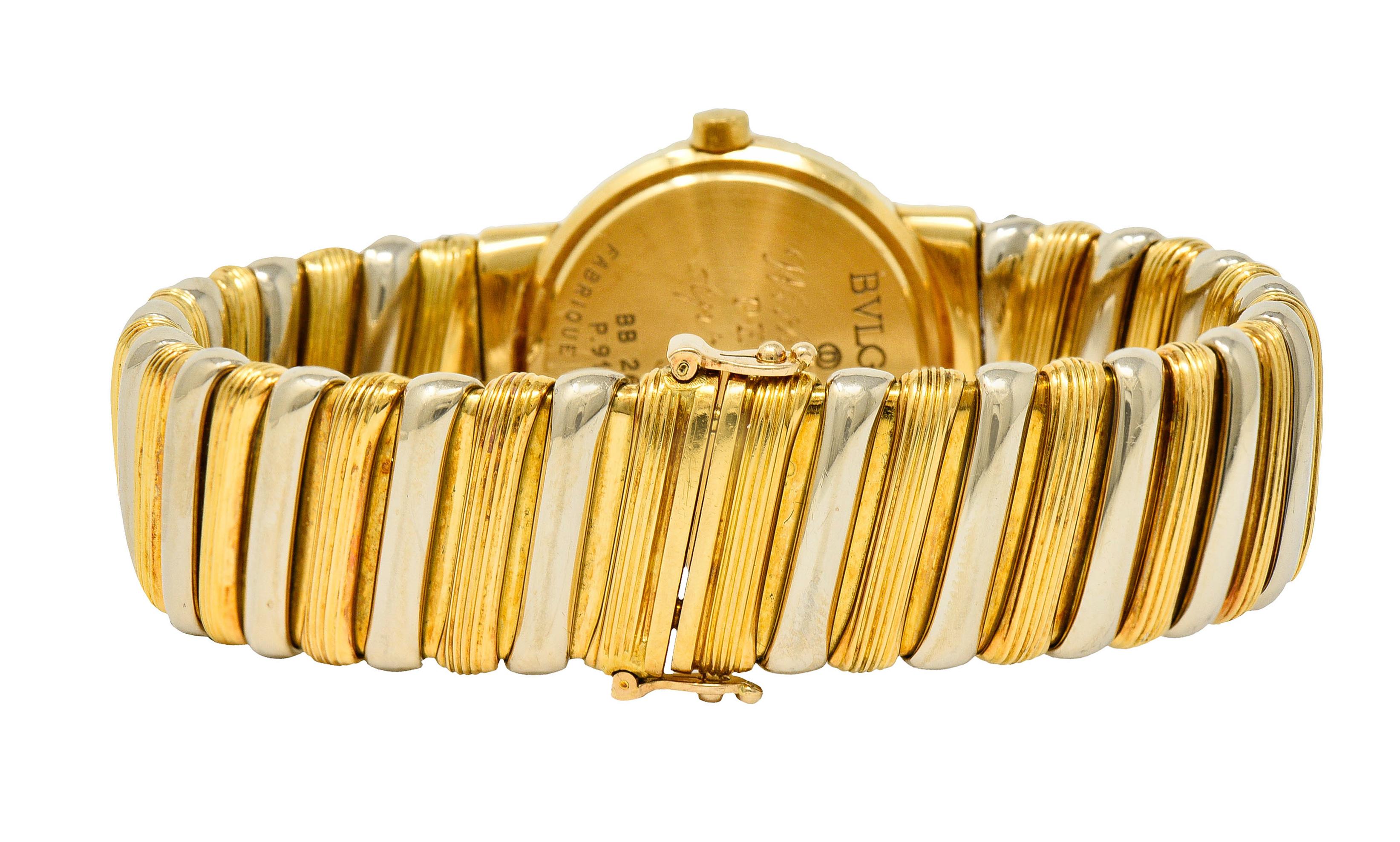 Bulgari Italian 18 Karat Two-Tone Gold Cuff Watch Bracelet In Excellent Condition In Philadelphia, PA