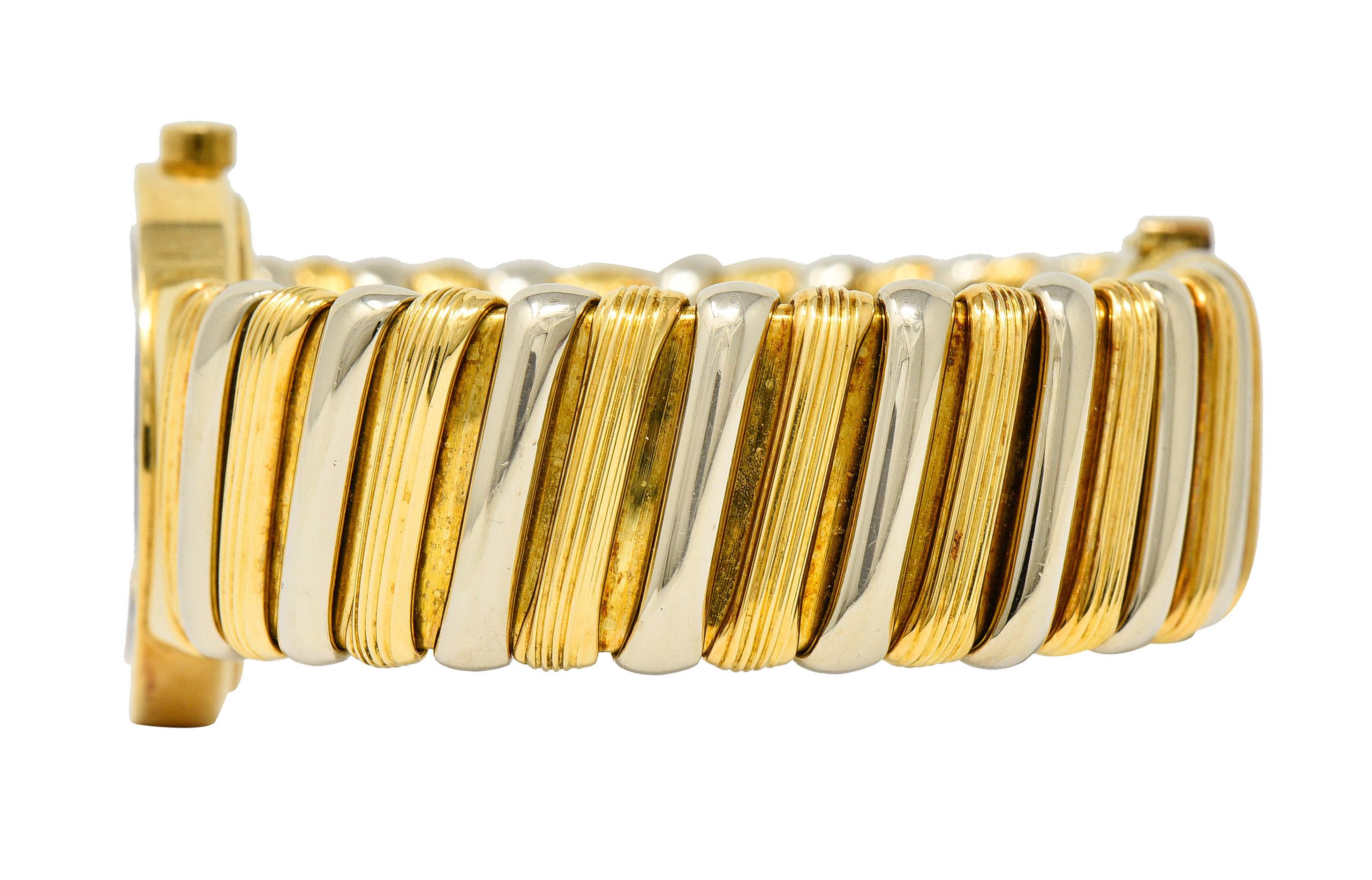 Women's or Men's Bulgari Italian 18 Karat Two-Tone Gold Cuff Watch Bracelet