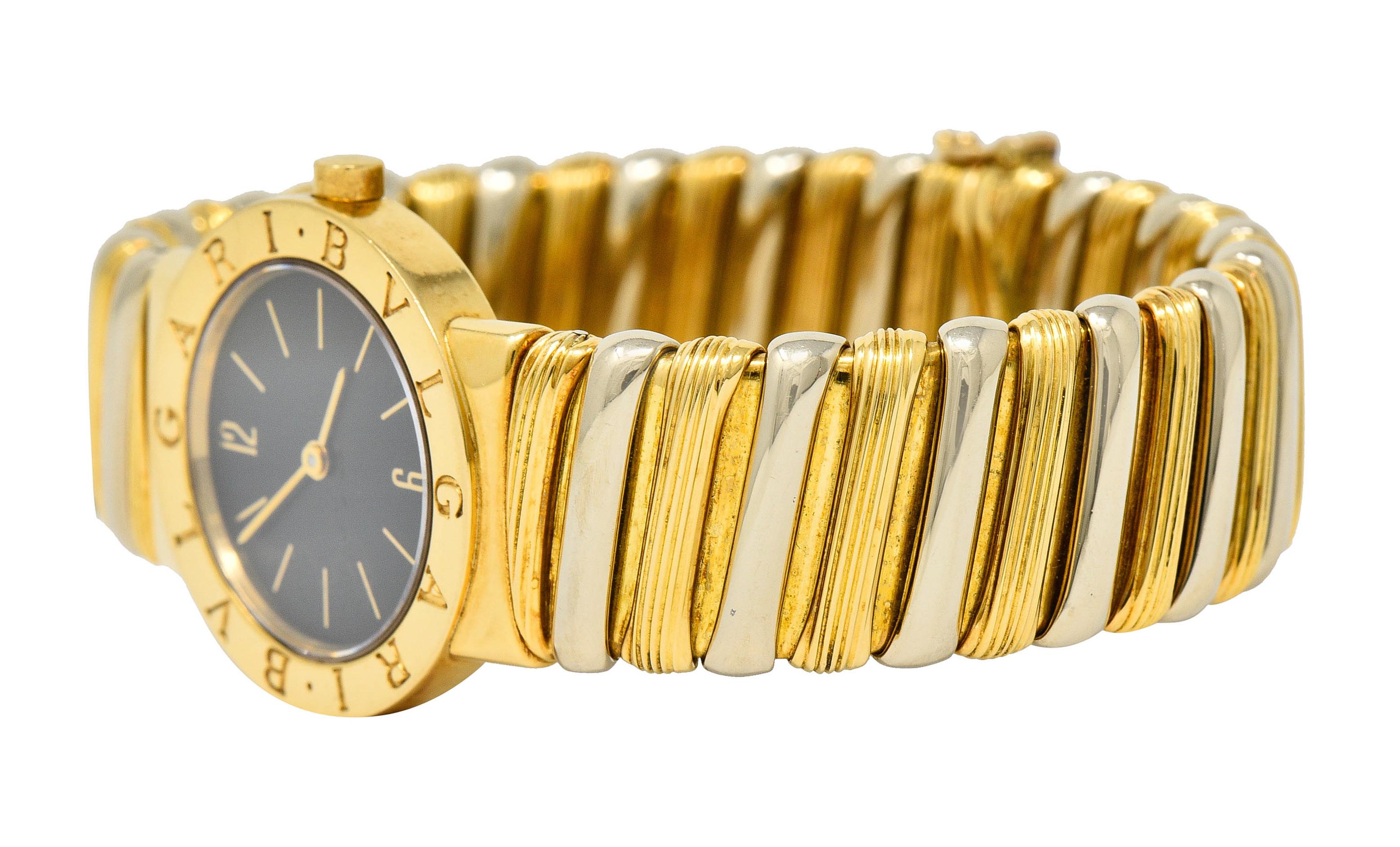 Bulgari Italian 18 Karat Two-Tone Gold Cuff Watch Bracelet 1