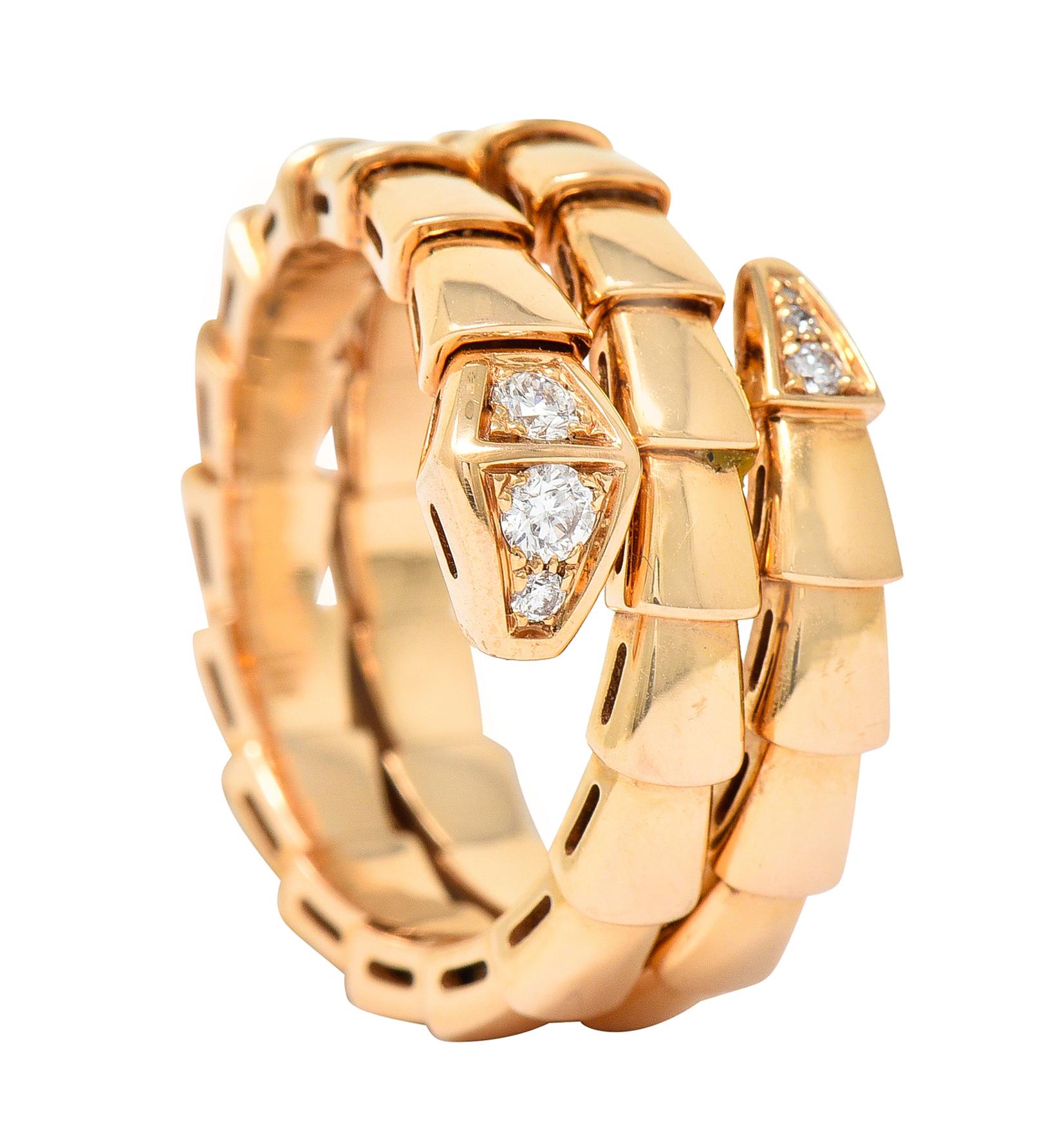 Bulgari Italy Diamond 18 Karat Rose Gold Flexible Snake Serpenti Band Ring 1