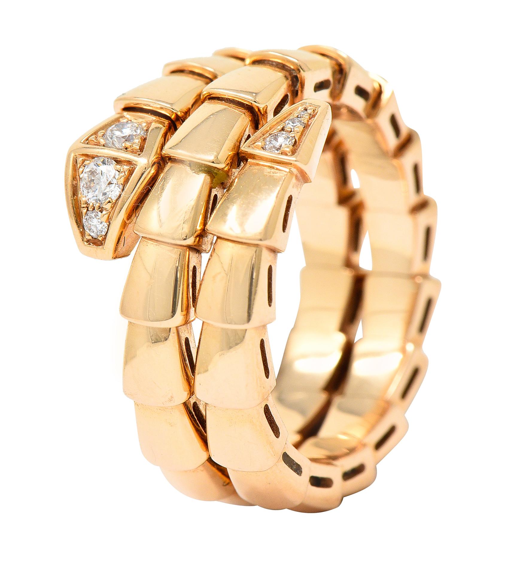 Bulgari Italy Diamond 18 Karat Rose Gold Flexible Snake Serpenti Band Ring 3