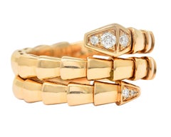 Bulgari Italy Diamond 18 Karat Rose Gold Flexible Snake Serpenti Band Ring