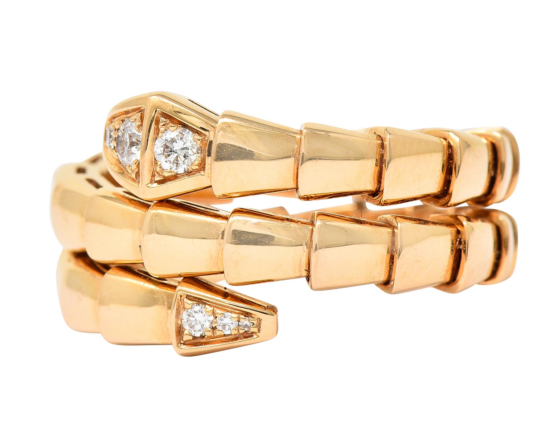 Contemporary Bulgari Italy Diamond 18 Karat Rose Gold Flexible Snake Serpenti Band Ring