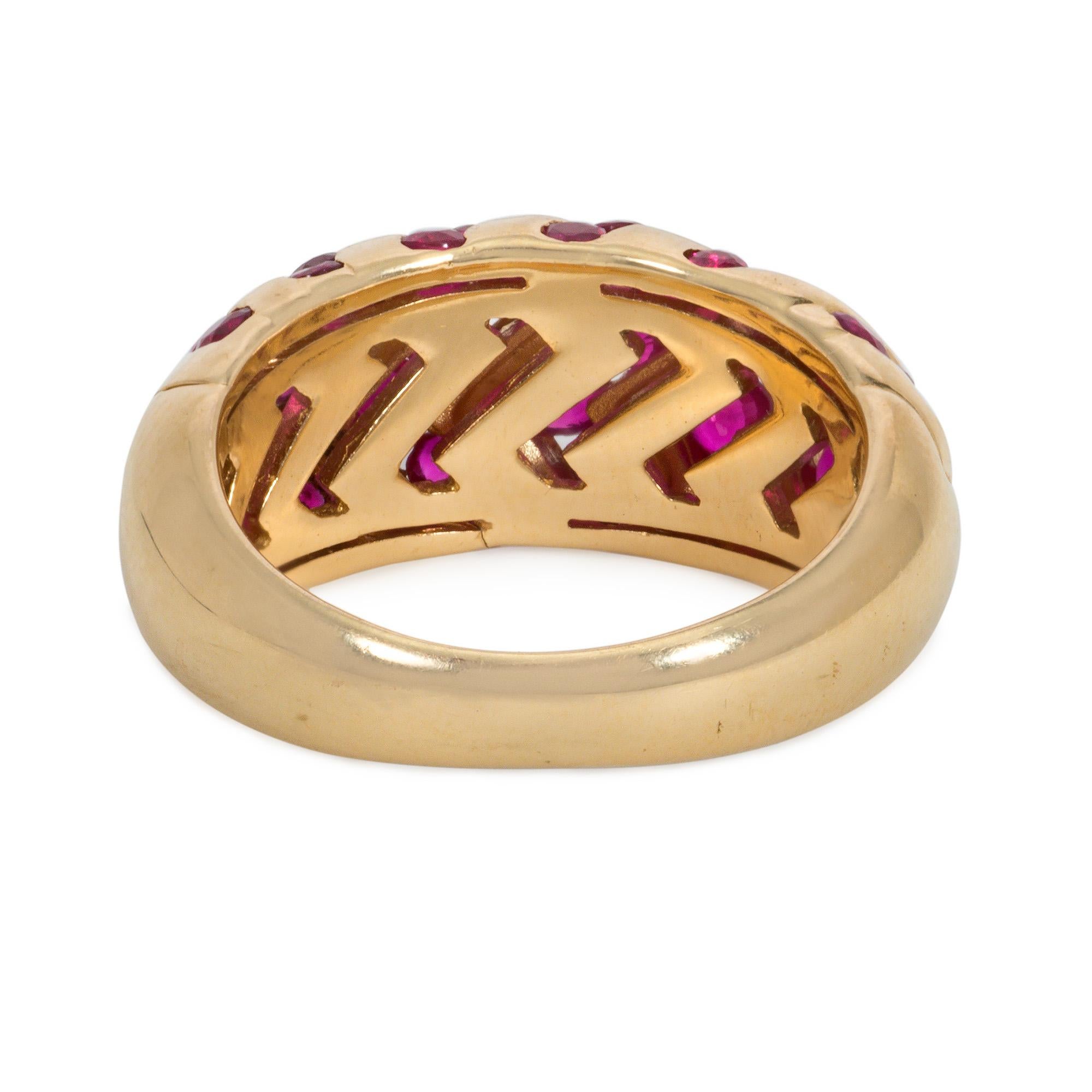 Contemporary Bulgari, Italy Estate Gold and Ruby Bombe Ring of Zig Zag Design For Sale