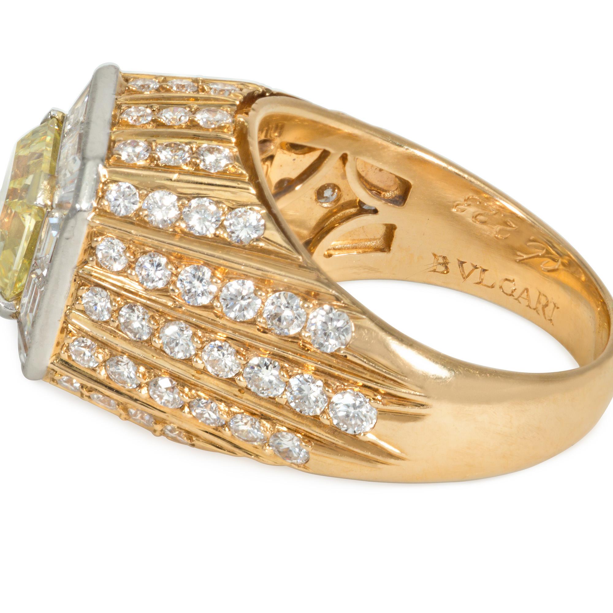 Modern Bulgari, Italy Estate Natural Fancy Yellow Diamond and Gold Cocktail Ring For Sale