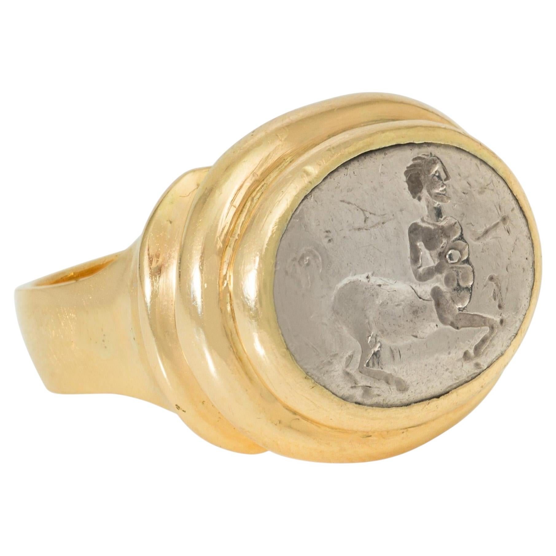 Bulgari, Italy silver and gold signet ring