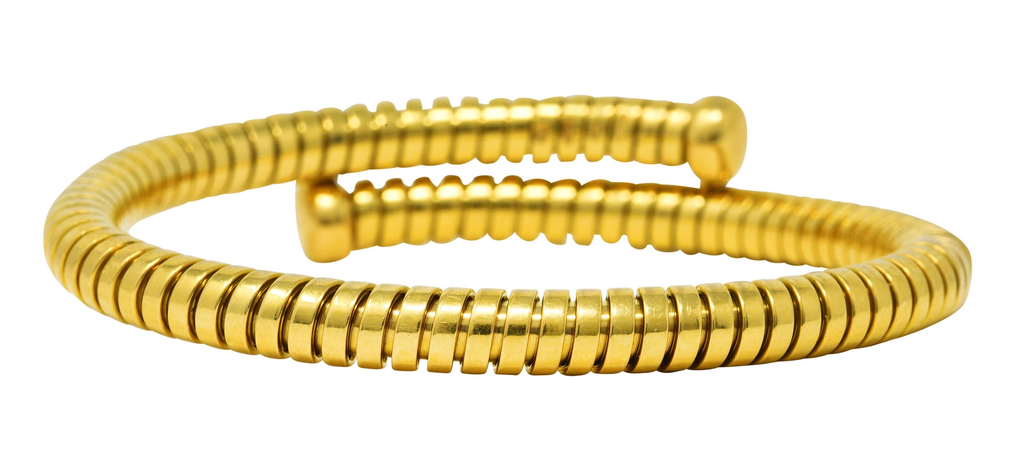 Bulgari Italy Vintage 1980's 18 Karat Yellow Gold Tubogas Wrap Bracelet In Excellent Condition In Philadelphia, PA