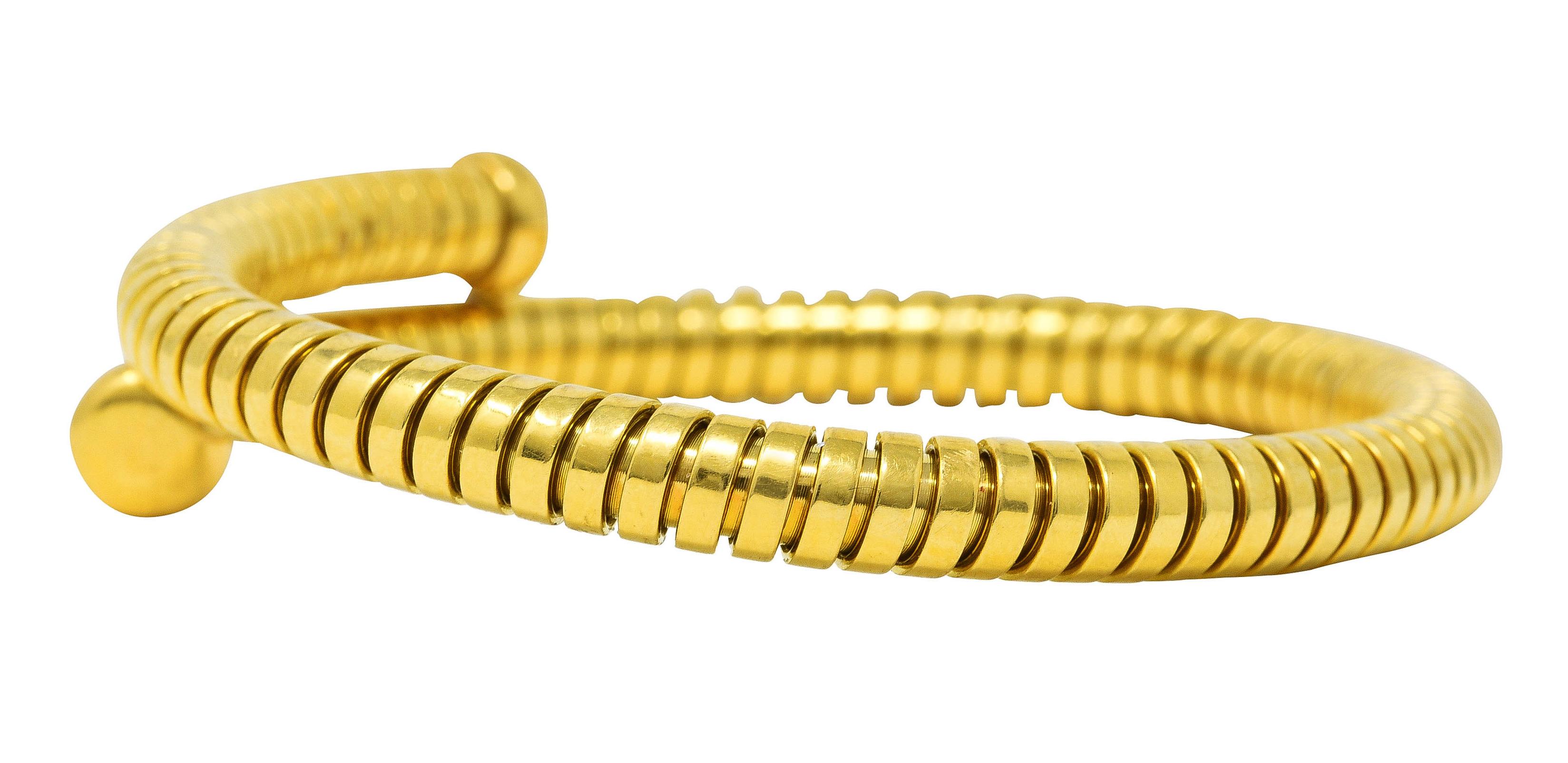 Women's or Men's Bulgari Italy Vintage 1980's 18 Karat Yellow Gold Tubogas Wrap Bracelet
