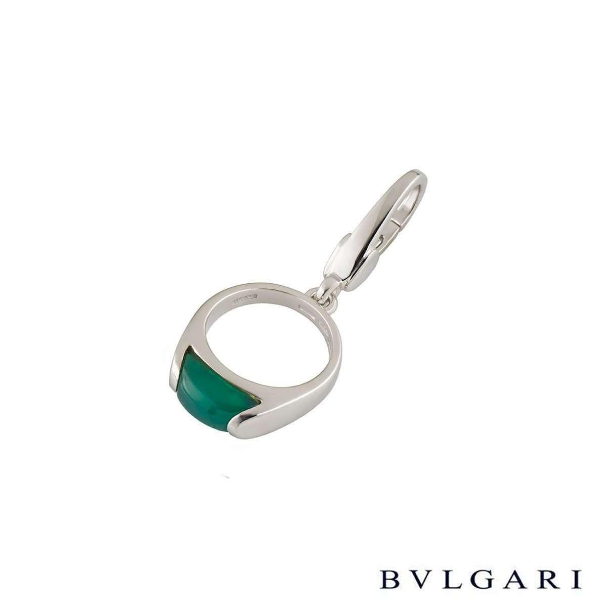 An elegant 18k white gold Bvlgari charm pendant. The pendant comprises of a ring motif with a jade inlay in a tension setting. The pendant measures 3cm in length (including the bale) and 1.2cm in width, with a gross weight of 2.90 grams.

The
