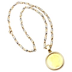 Bulgari King George III Gold Coin Pendant Gold and Steel Link Chain Necklace