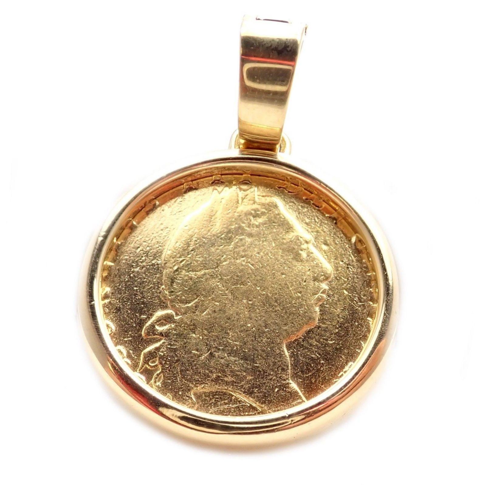 Bulgari 18k yellow gold with 22k Gold English King George III coin pendant link chain necklace.
Measurements: Chain Length: 17.5