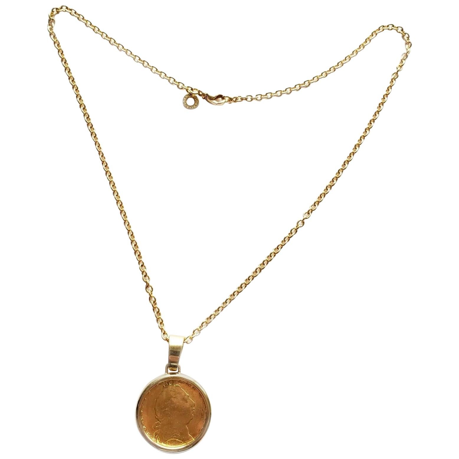 Bulgari King George III Gold Coin Pendant Link Chain Necklace