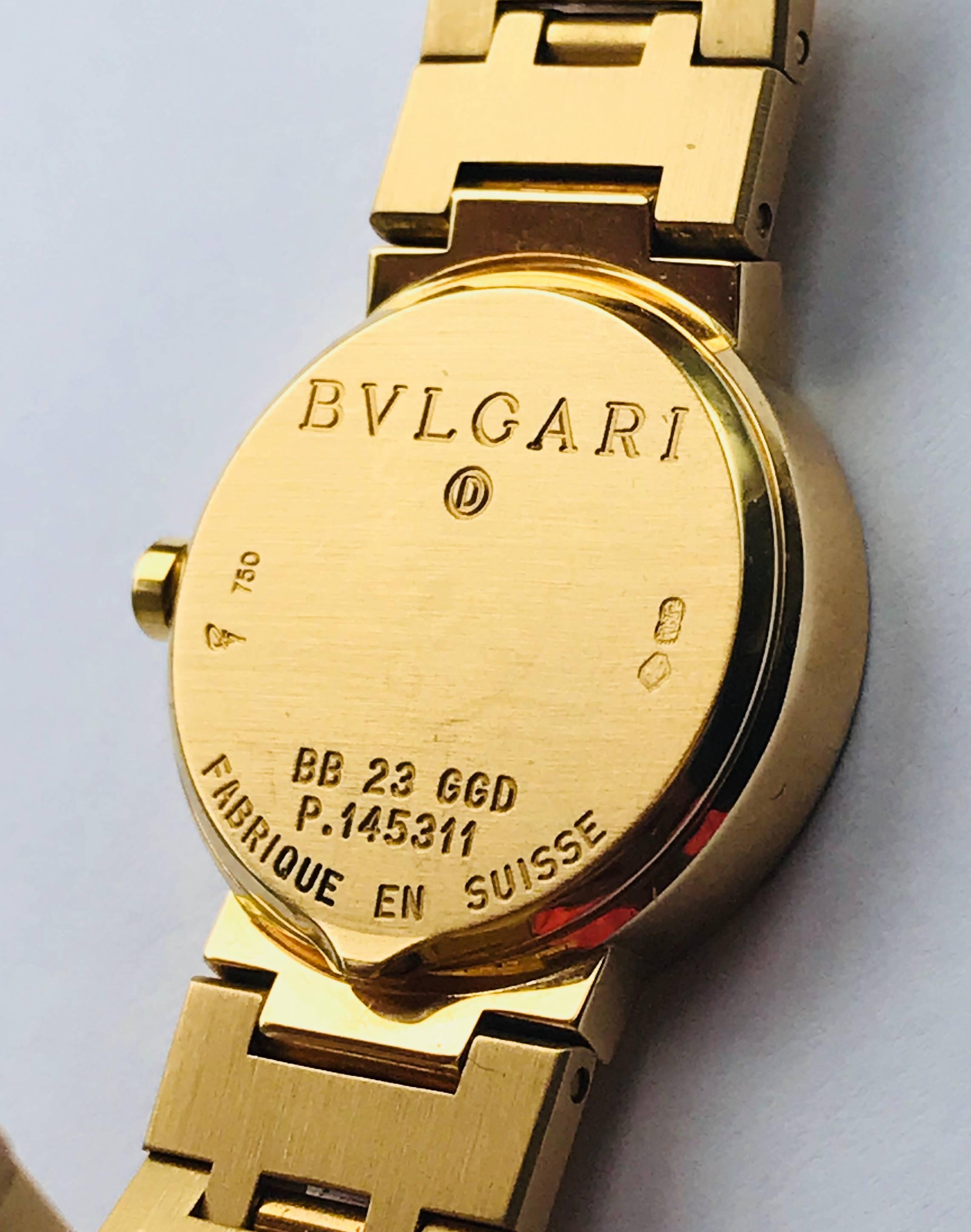 Bvlgari Ladies 18 kt Yellow Gold 23 MM Case 6.5 inch band Quartz Wristwatch  For Sale 5