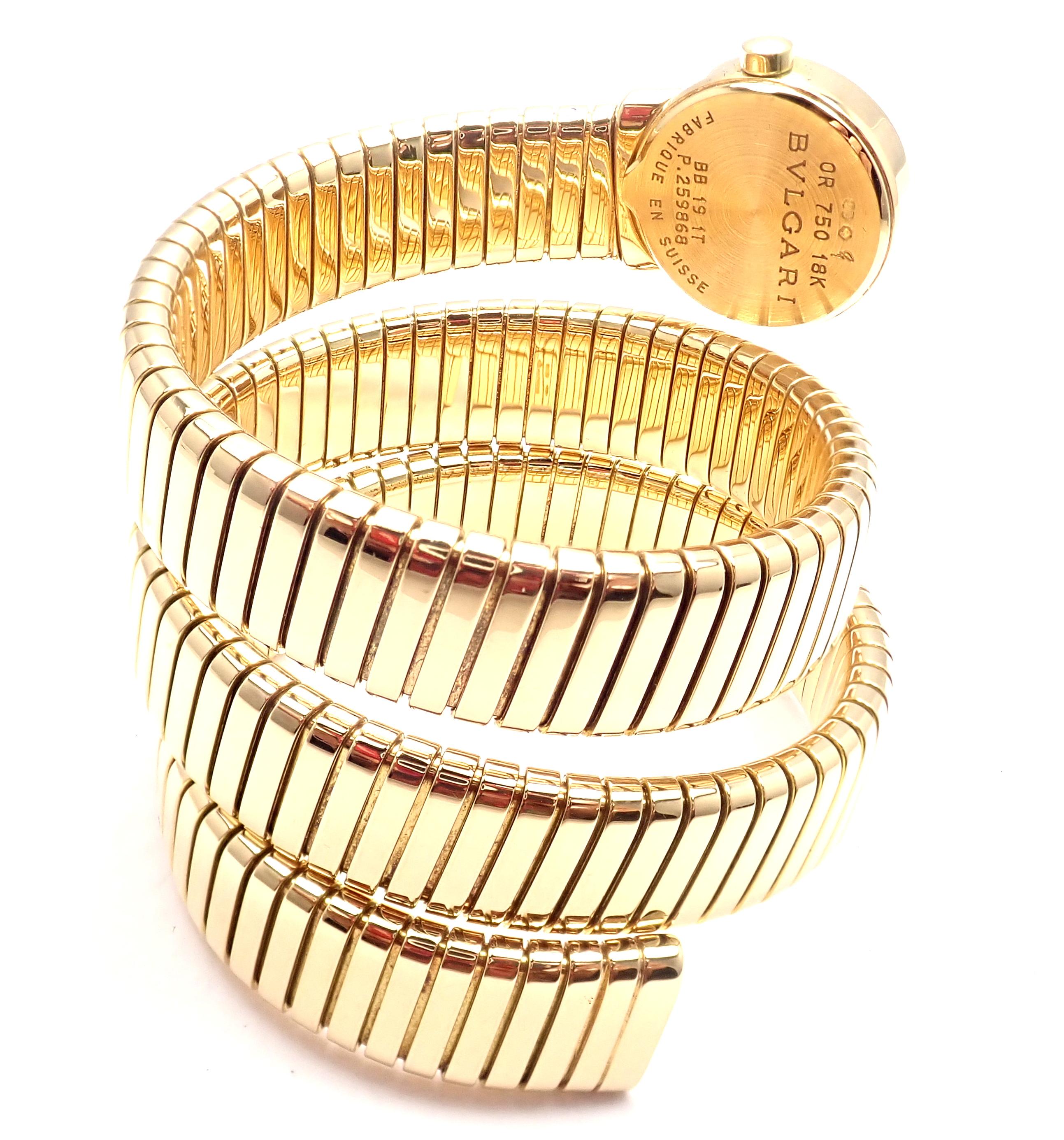 Bulgari Ladies Diamond Yellow Gold Tubogas Serpent Snake Bracelet Wristwatch 4
