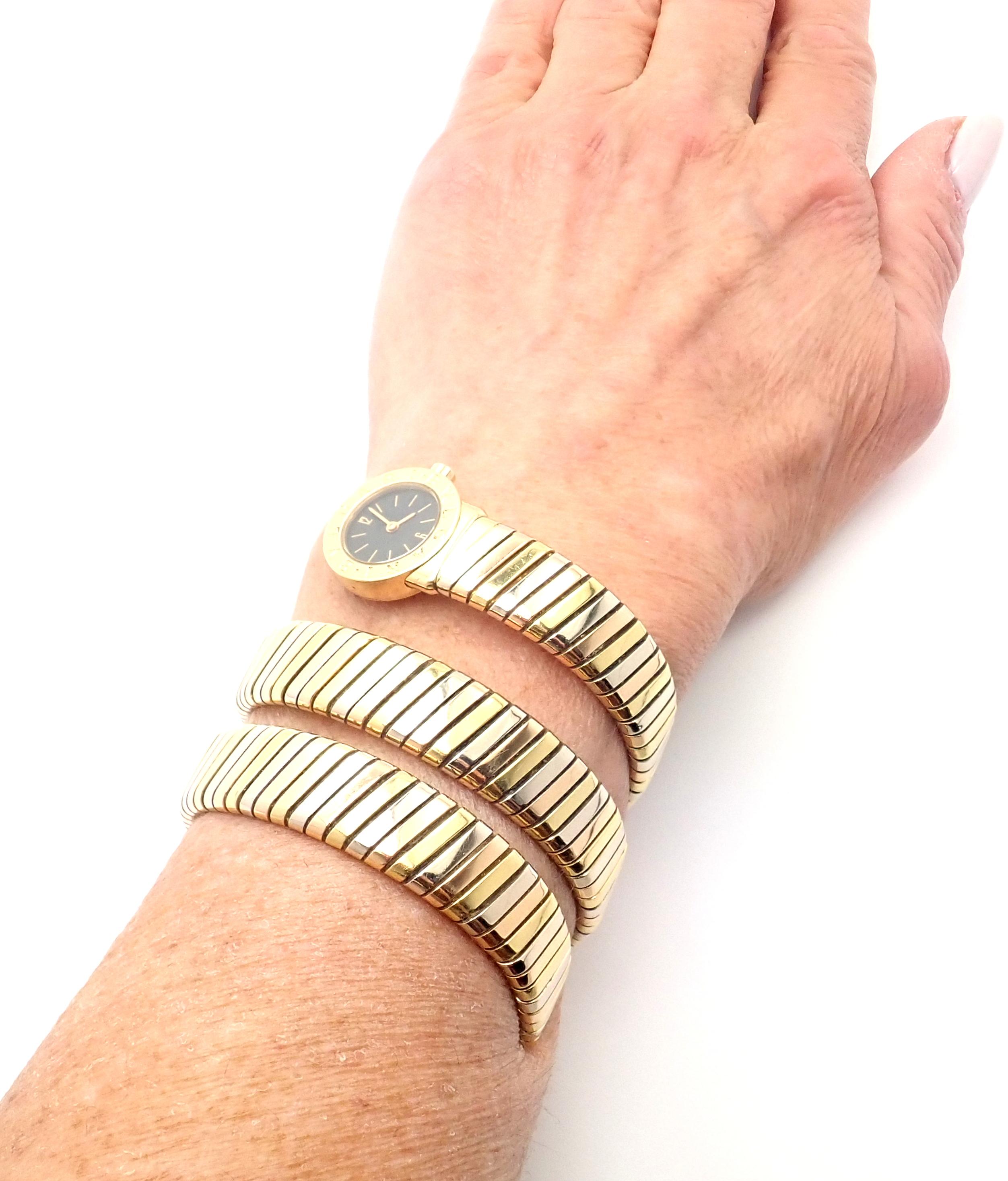 Bulgari Ladies Tri-Color Gold Tubogas Serpent Snake Bracelet Wristwatch 7