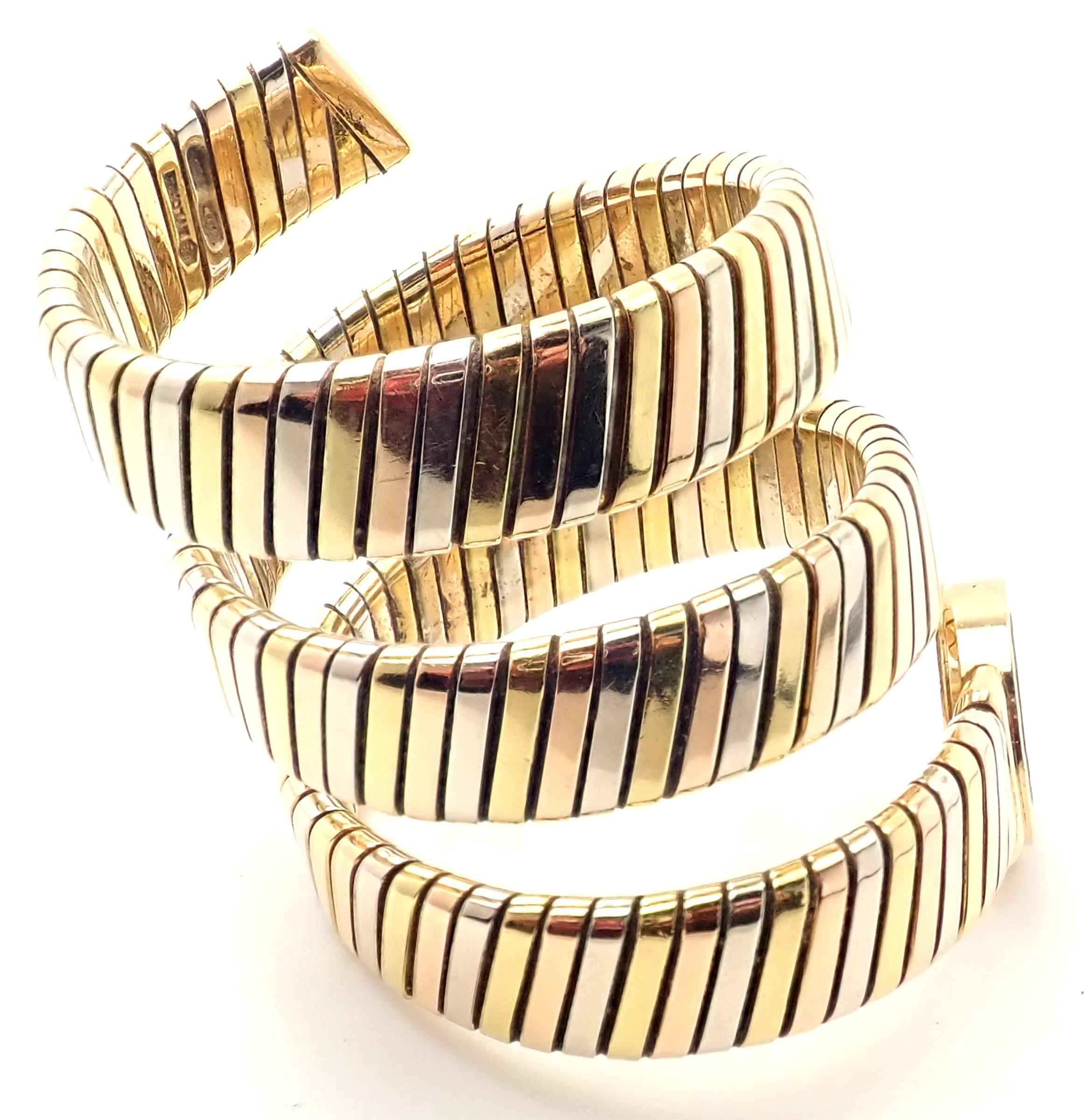 Bulgari Ladies Tri-Color Gold Tubogas Serpent Snake Bracelet Wristwatch In Excellent Condition In Holland, PA