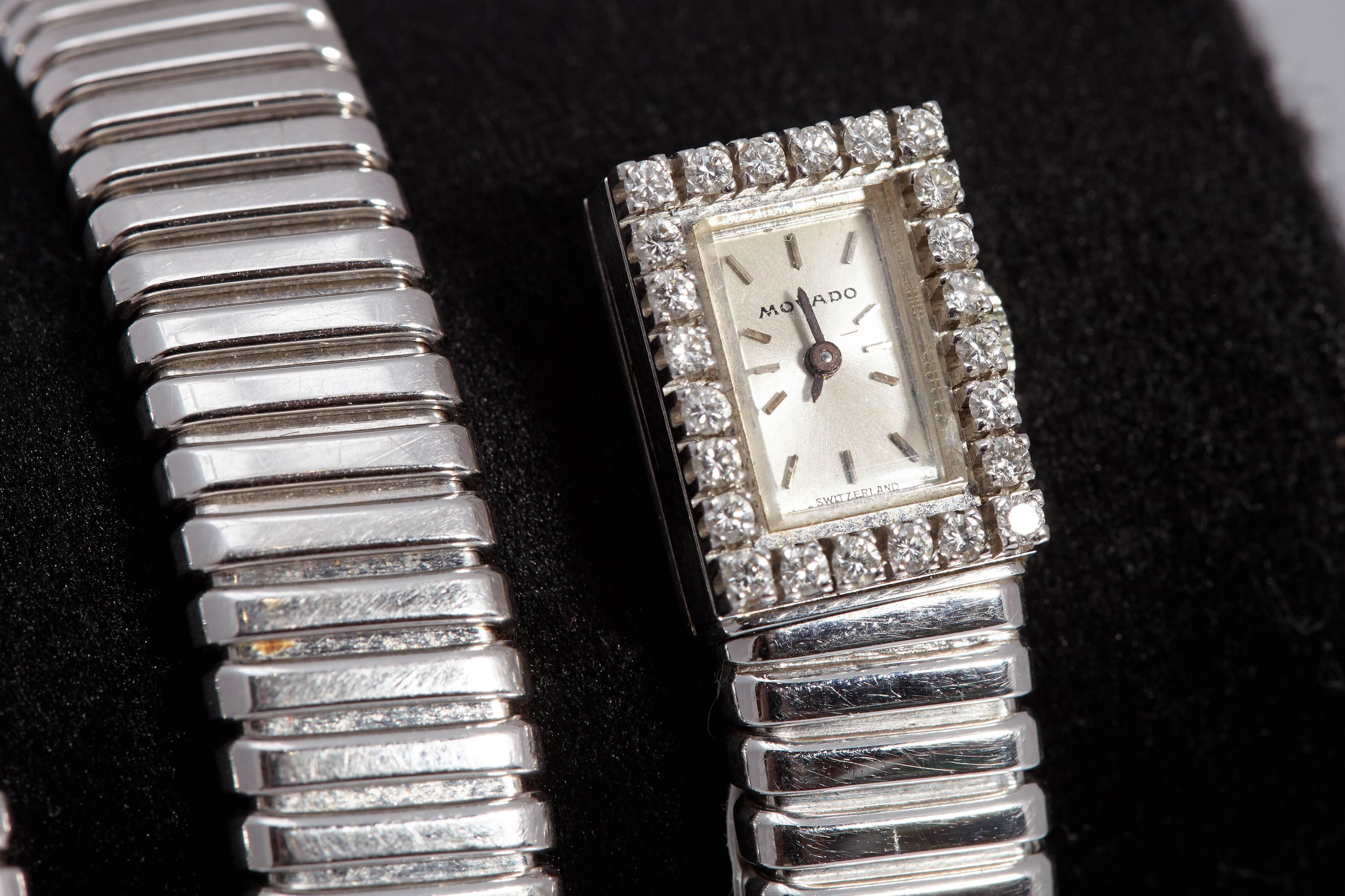 Bulgari Ladies White Gold Diamond Tubogas Wristwatch In Excellent Condition In New York, NY