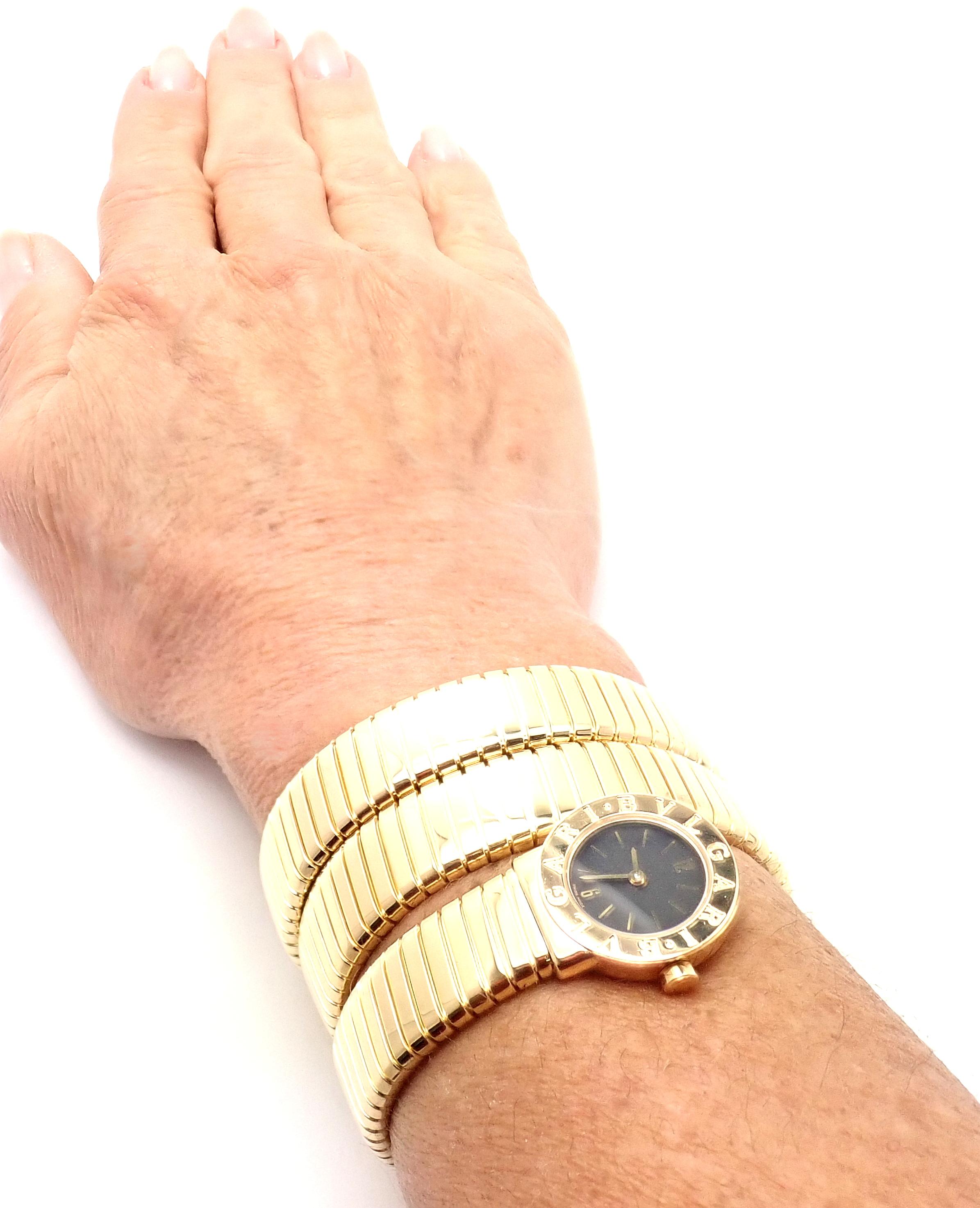 Bulgari Ladies Yellow Gold Tubogas Serpent Snake Bracelet Wristwatch 3