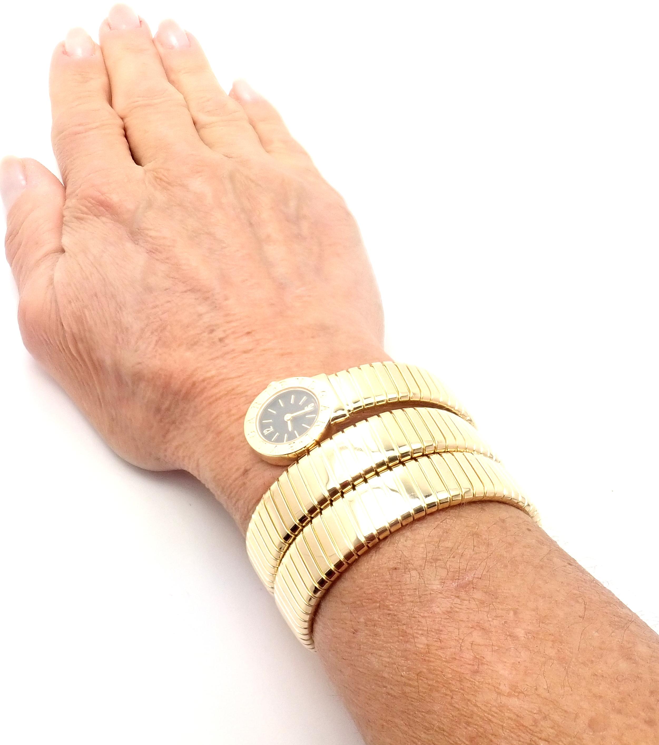 Bulgari Ladies Yellow Gold Tubogas Serpent Snake Bracelet Wristwatch 2