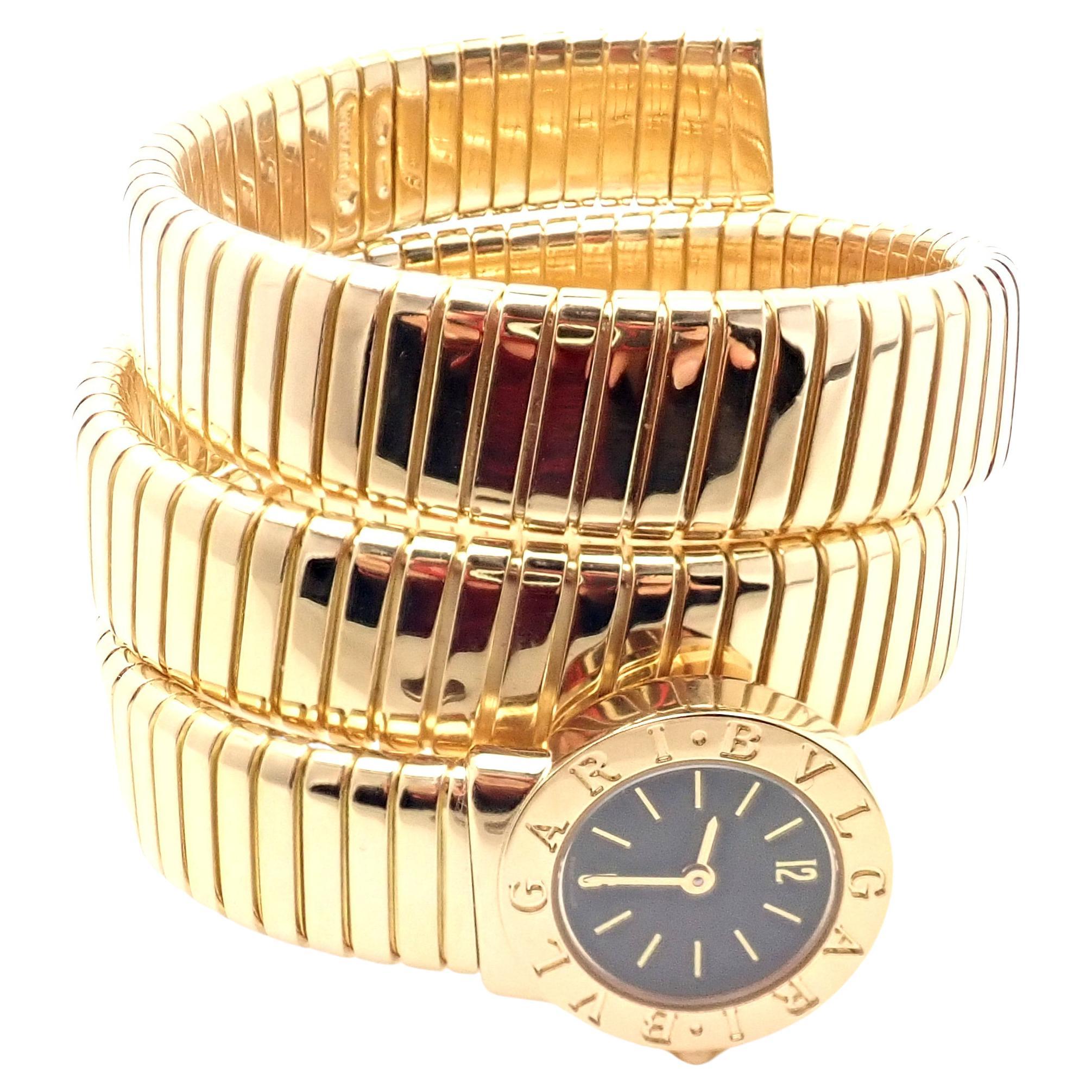 Bulgari Ladies Yellow Gold Tubogas Serpent Snake Bracelet Wristwatch