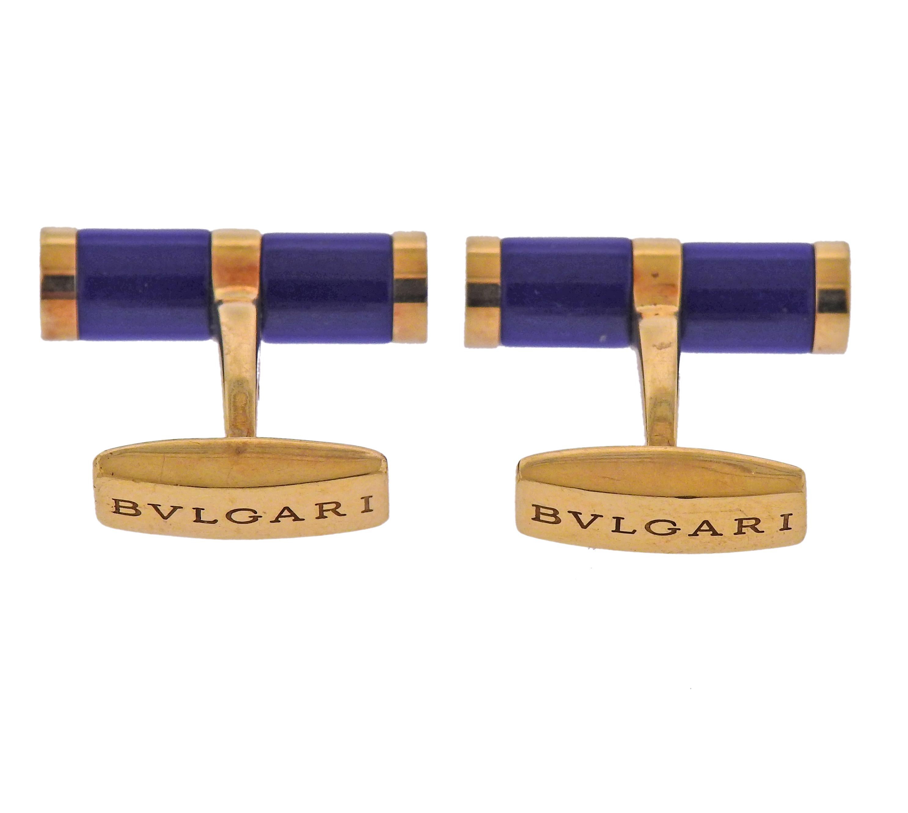 Round Cut Bulgari Lapis Lazuli Gold Cufflinks
